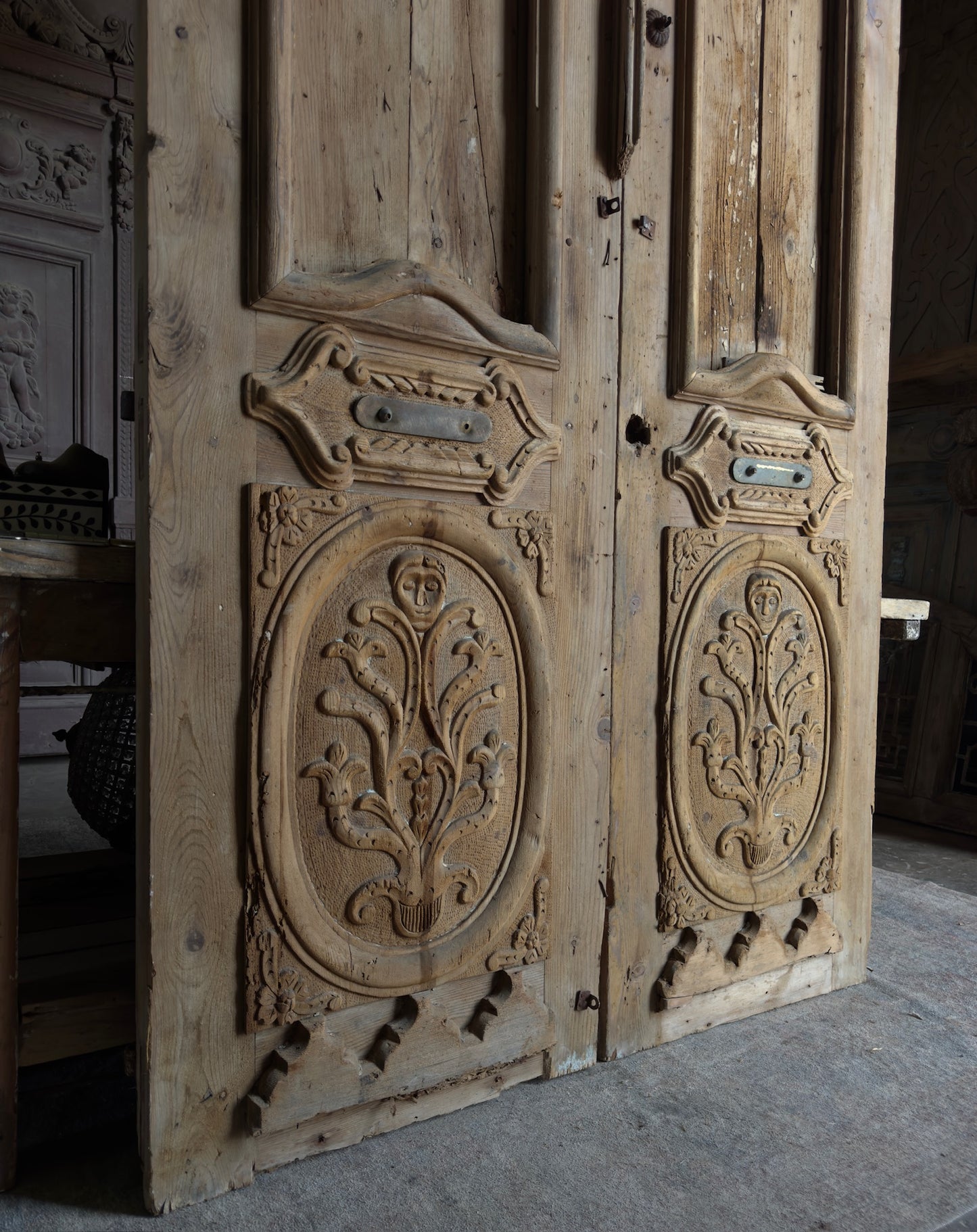 Ornately Carved Solid Antique Pair - 56x105 K39