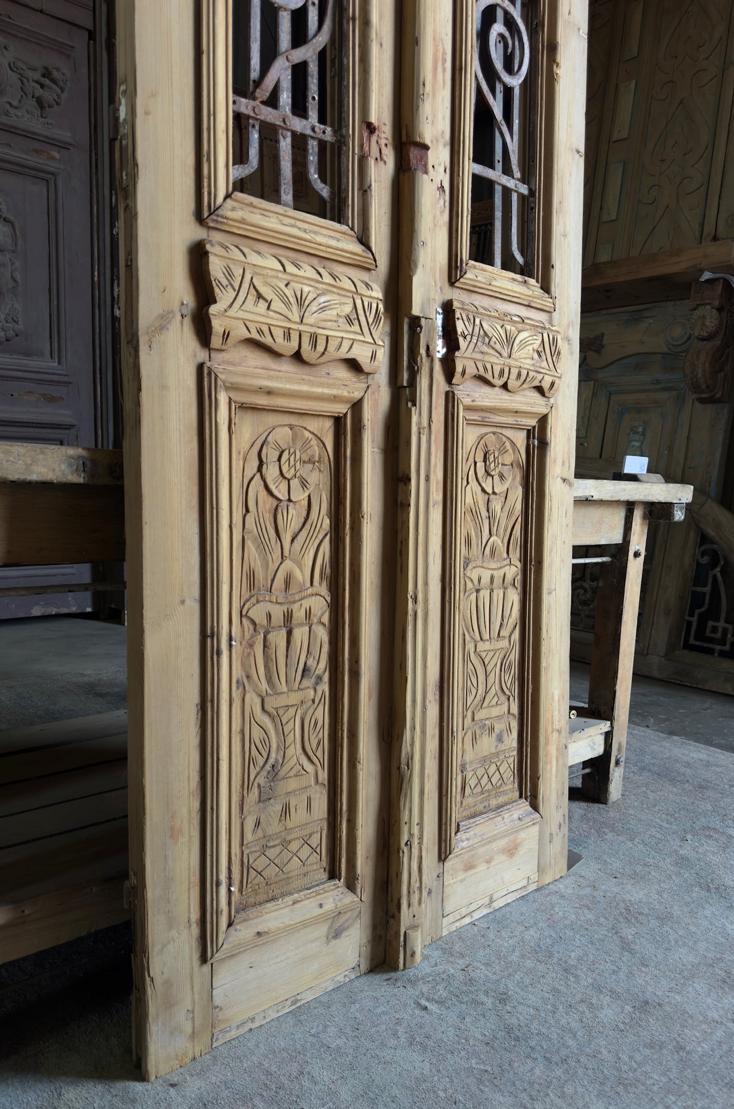 Hand Carved Antique Iron Double Doors - 35x90.5 K441