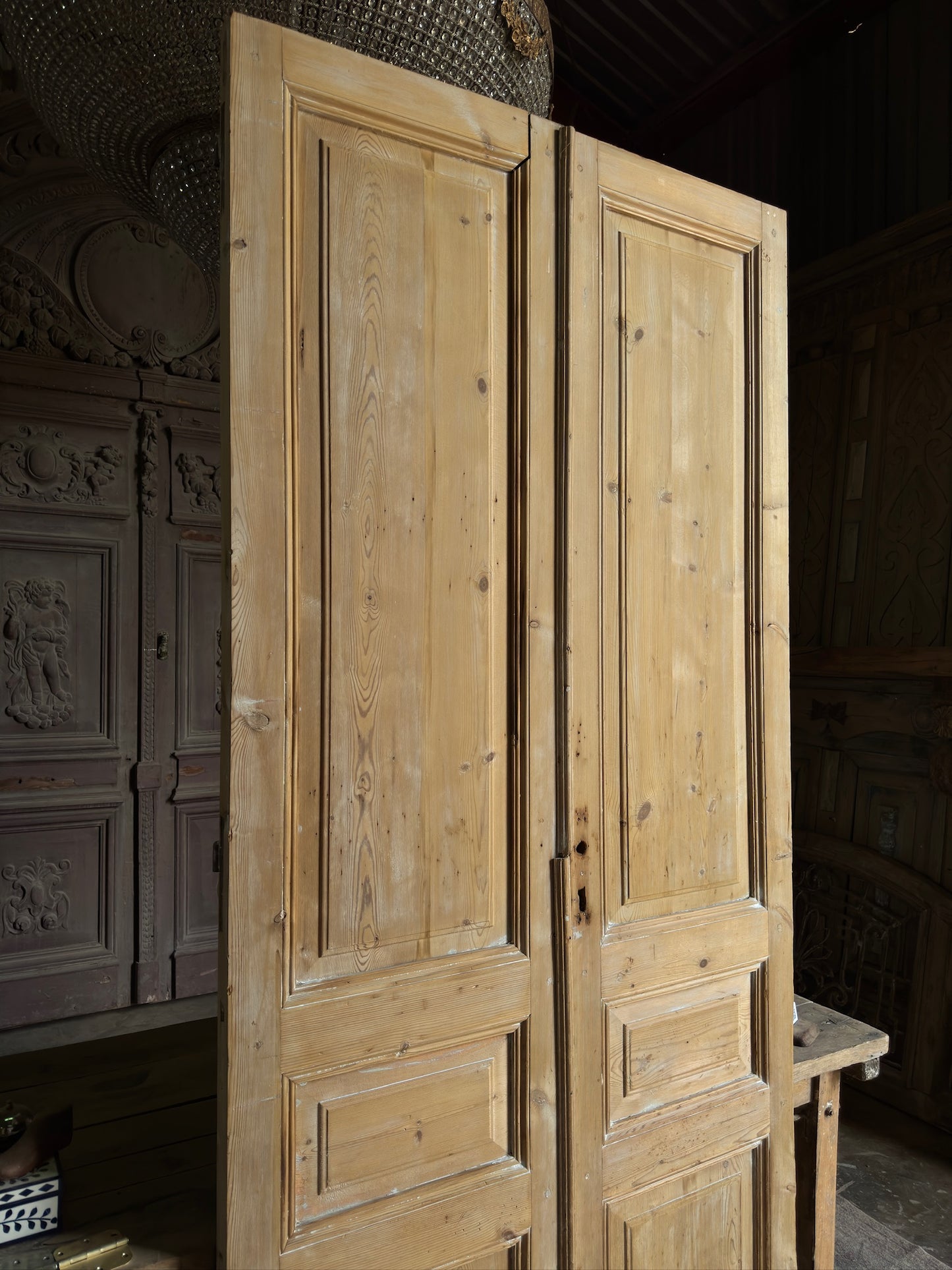 3 Panel Antique Solid French Doors - 45x100 K43