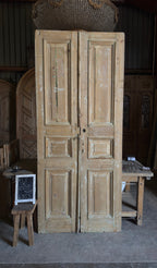 Raised Molding 3 Panel Antique Solid French Doors - 43.5x100.5 - L353