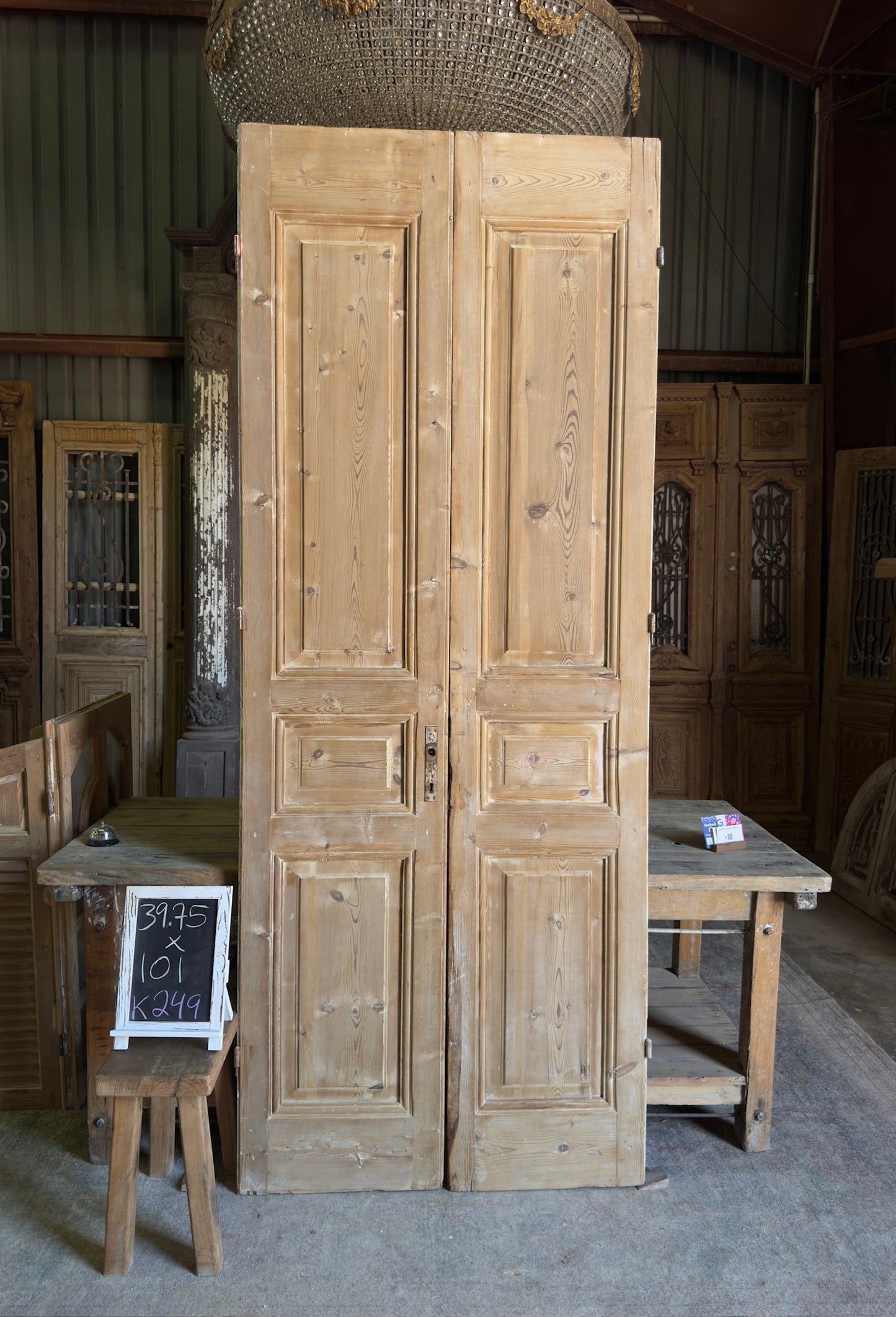 Unique 3 Panel Antique Solid French Doors - 39.75x101 K249