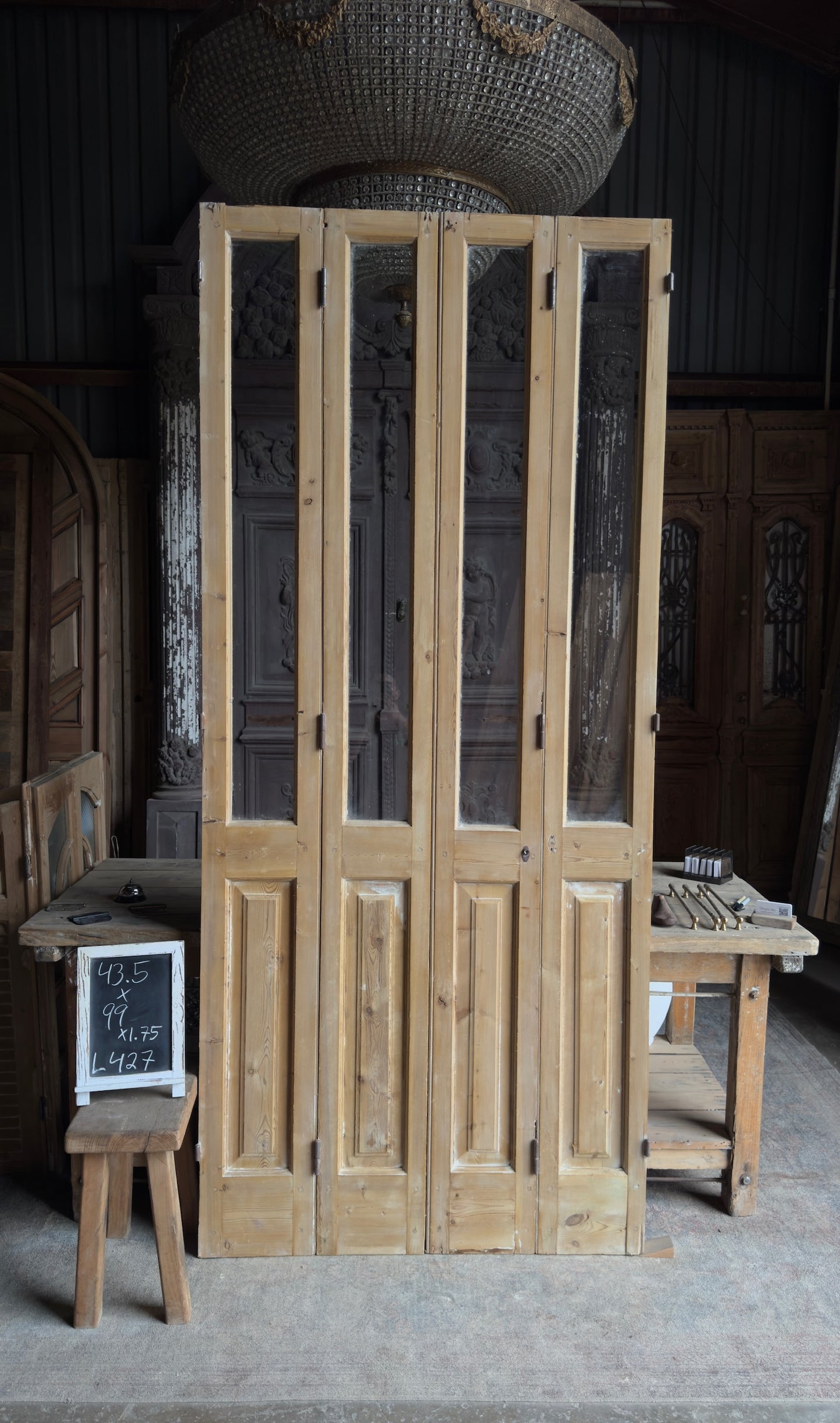 Antique Bi-Fold French Glass Doors - 43.5x99 - L427