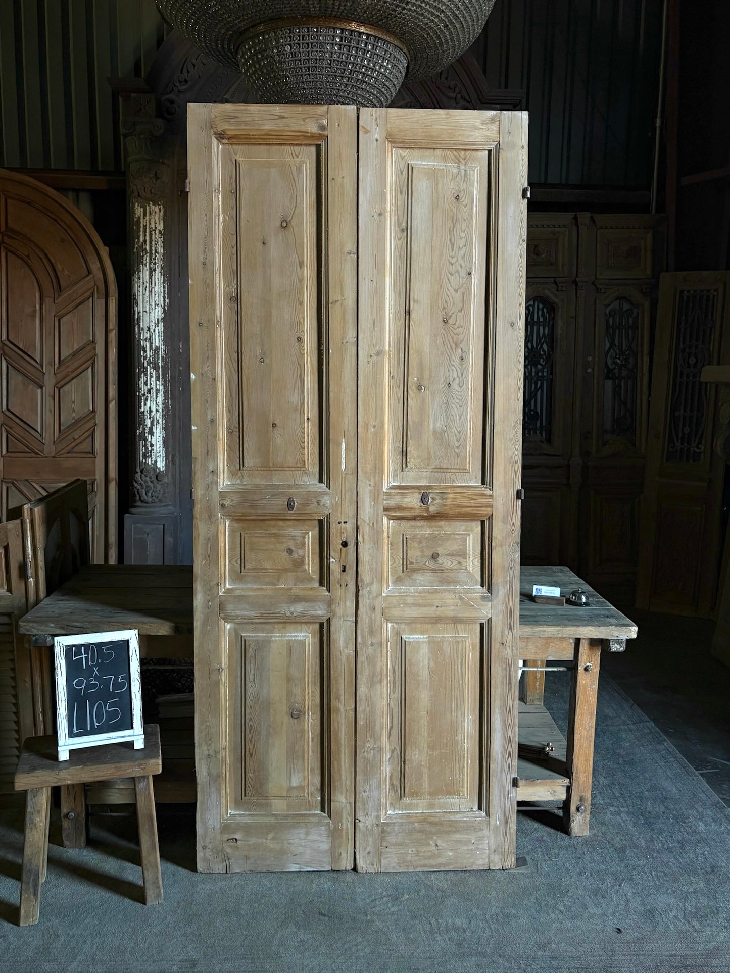 Raised Molding 3 Panel Antique Solid French Doors - 40.5x93.75 - L105