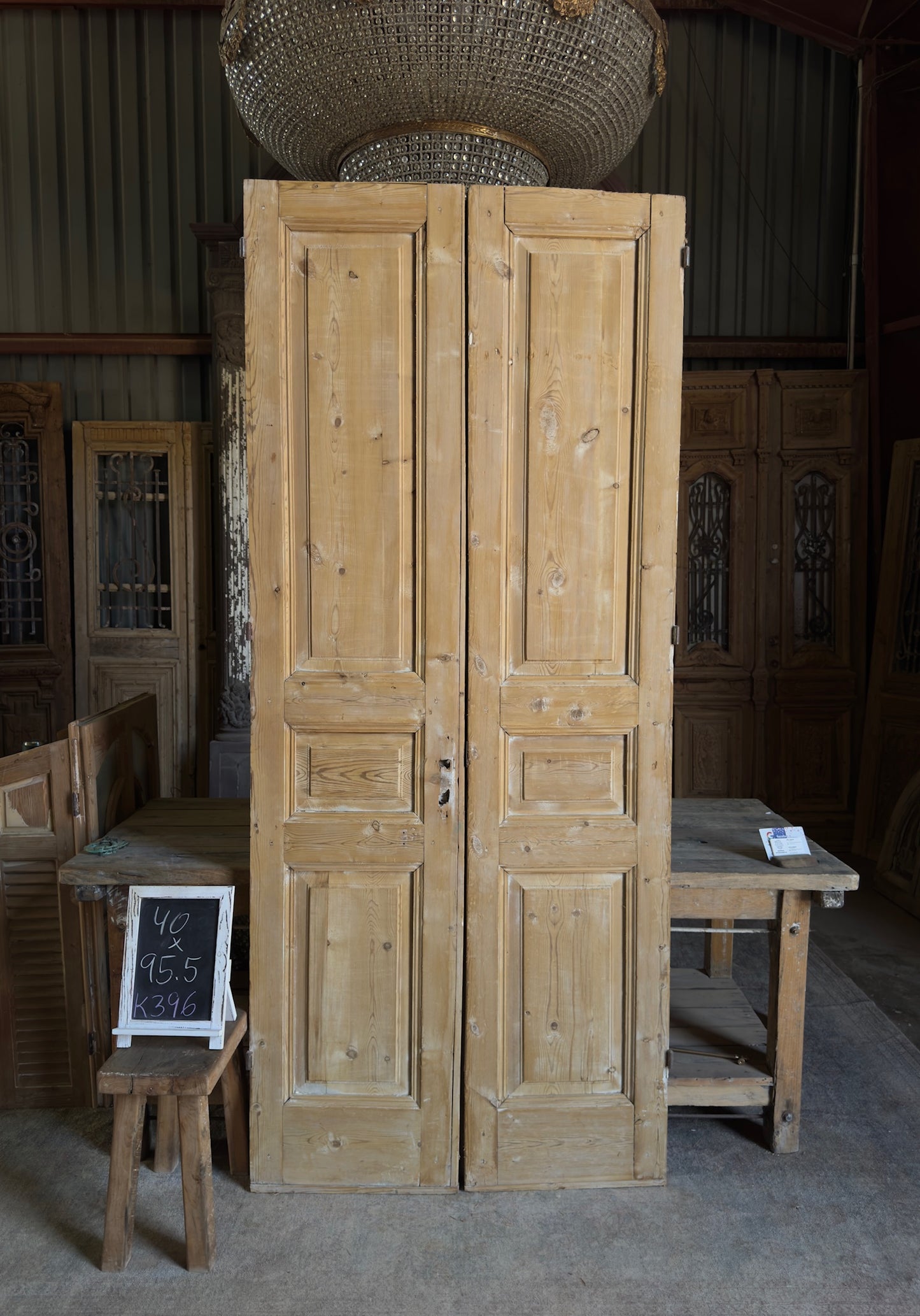 3 Panel Antique Solid French Doors - 40x95.5 K396