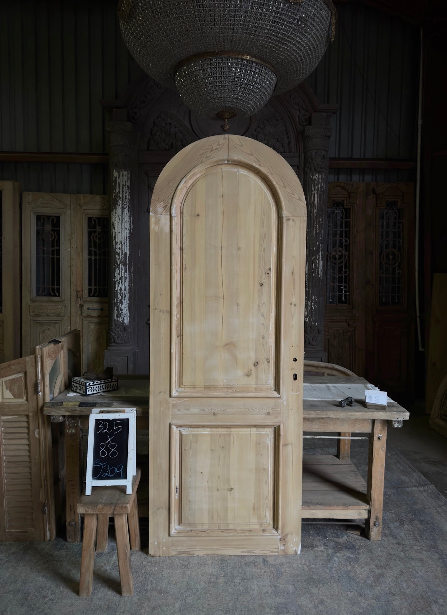 2 Panel Antique Arched Solid Single Door - 32.5x88 J209