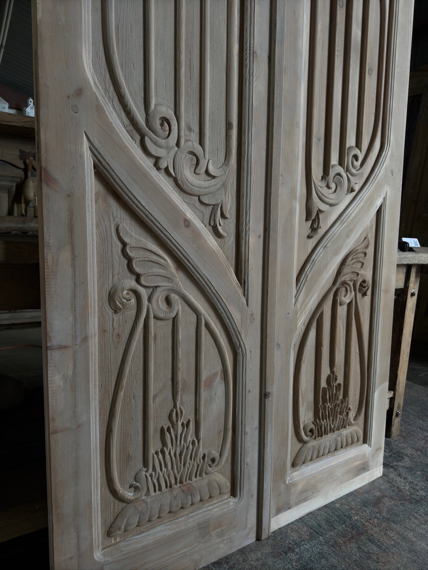 (The Merlin) Handrcrafted Arched Baltic Pine French Doors - 43.5x96.5 H238