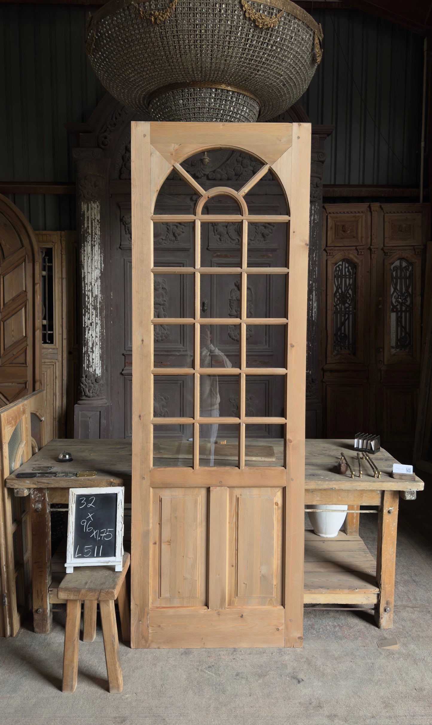 Handcrafted Arched Glass Door - 32x96 L511