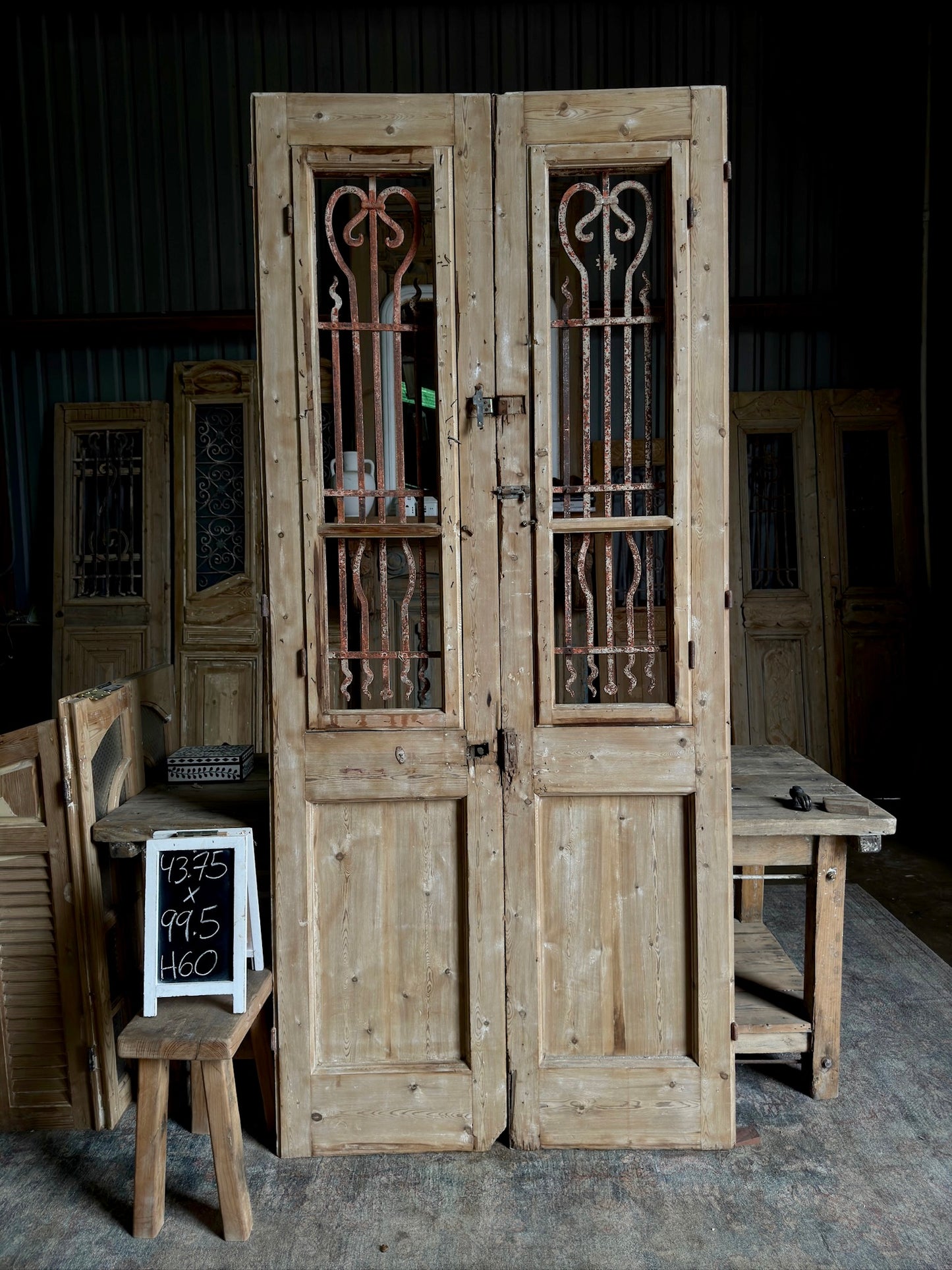 Grand Antique Iron Entrance Doors with Fluted Panel 43.75x99.5 H60