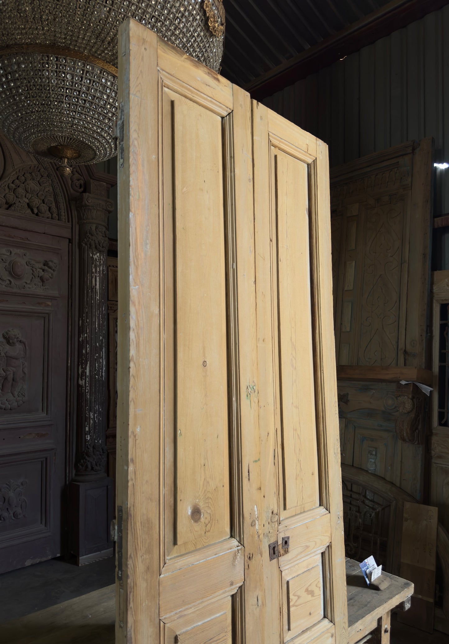 3 Panel Antique Solid French Doors - 33x97.5 K369