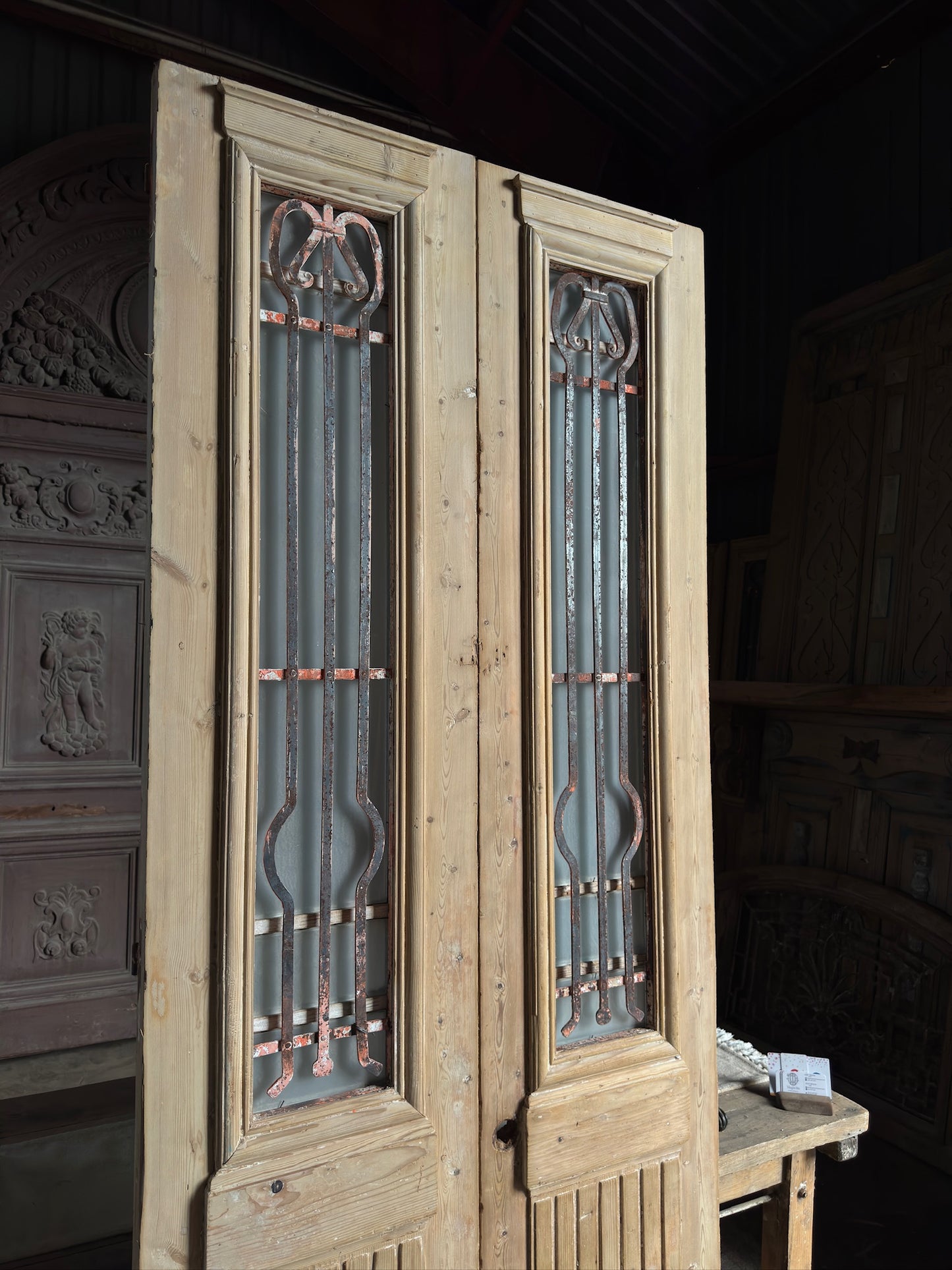 Tall Antique Iron French Double Doors - 40x100.5 J56