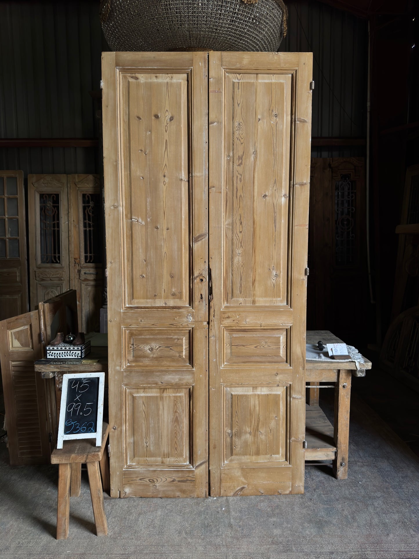 3 Panel Antique Solid French Doors - 45x99.5 J362