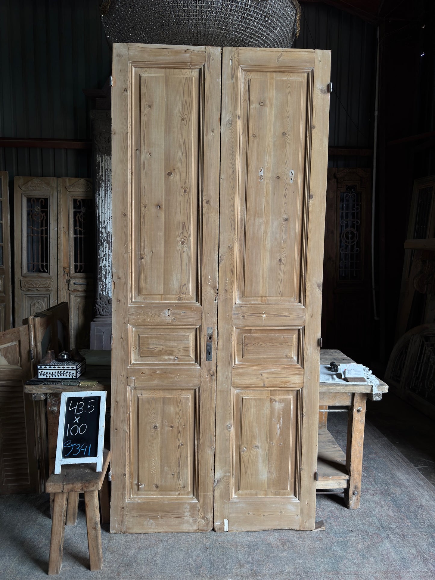 3 Panel Antique Solid French Doors - 43.5x100 J341