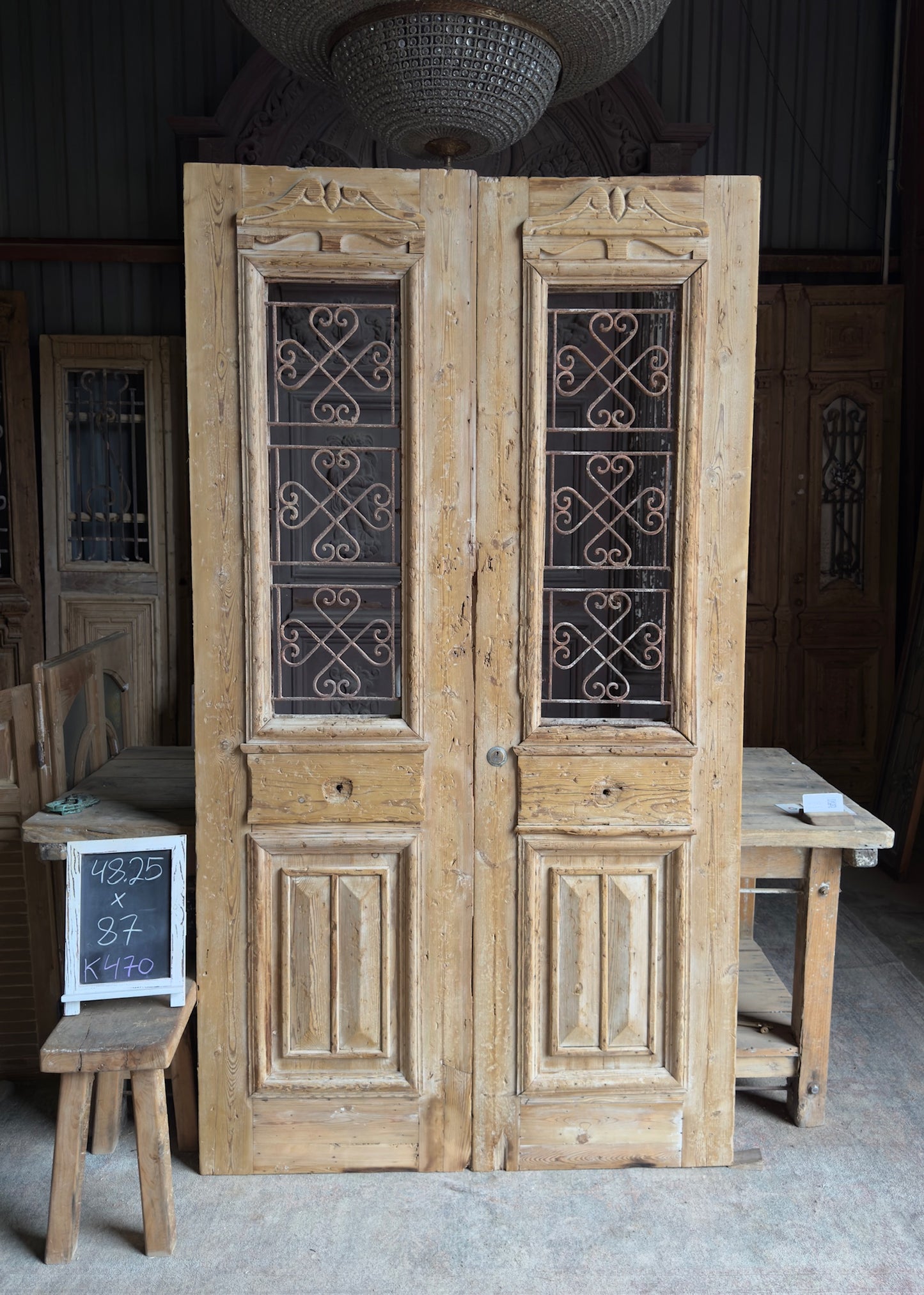 Antique Iron French Double Doors - 48.25x87 H470