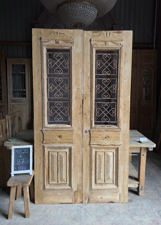 Antique Iron French Double Doors - 48.25x87 H470