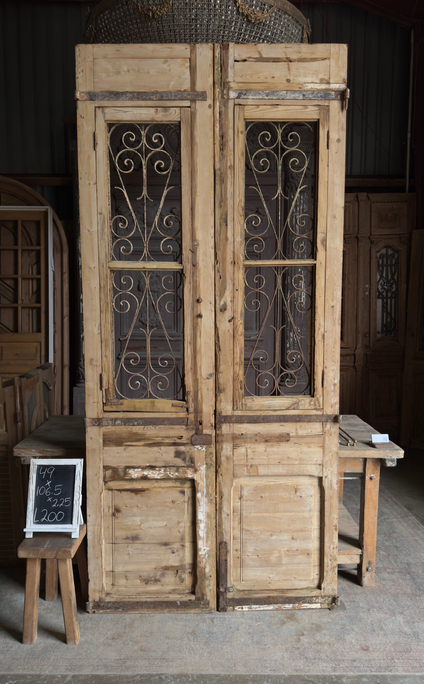 Grand Antique Iron French Doors - 49x106.5 - L200