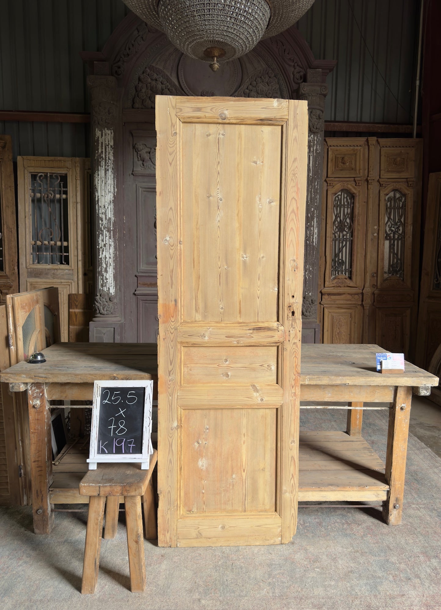 3 Panel Single Solid Antique Door - 25.5x78 K197