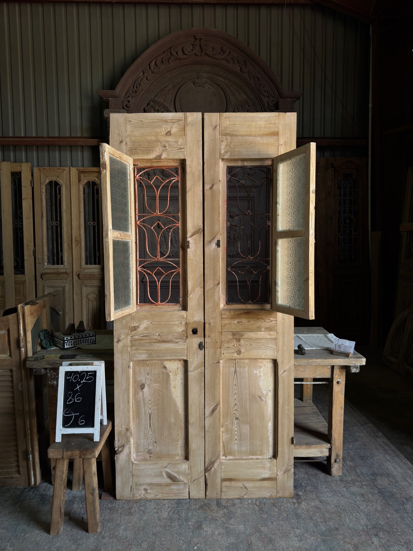 Stately Antique Iron French Double Doors - 40.25x86 J6