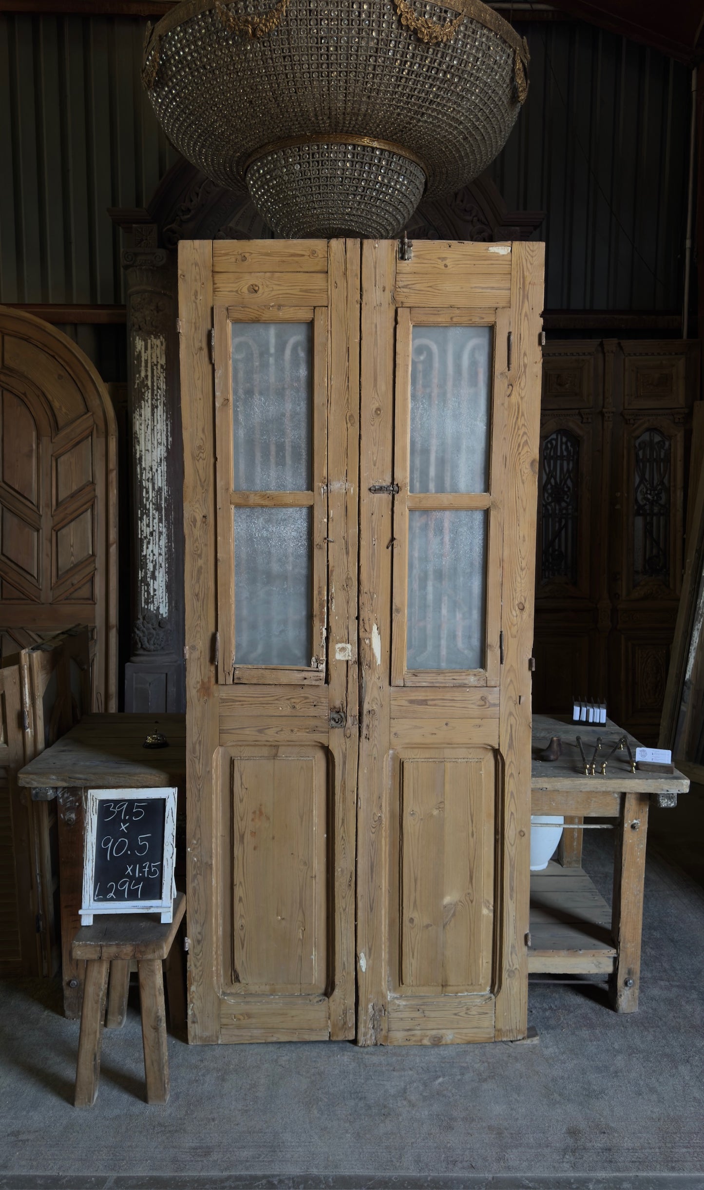 Carved Antique Iron Double Doors - 39.5x90.5 - L294