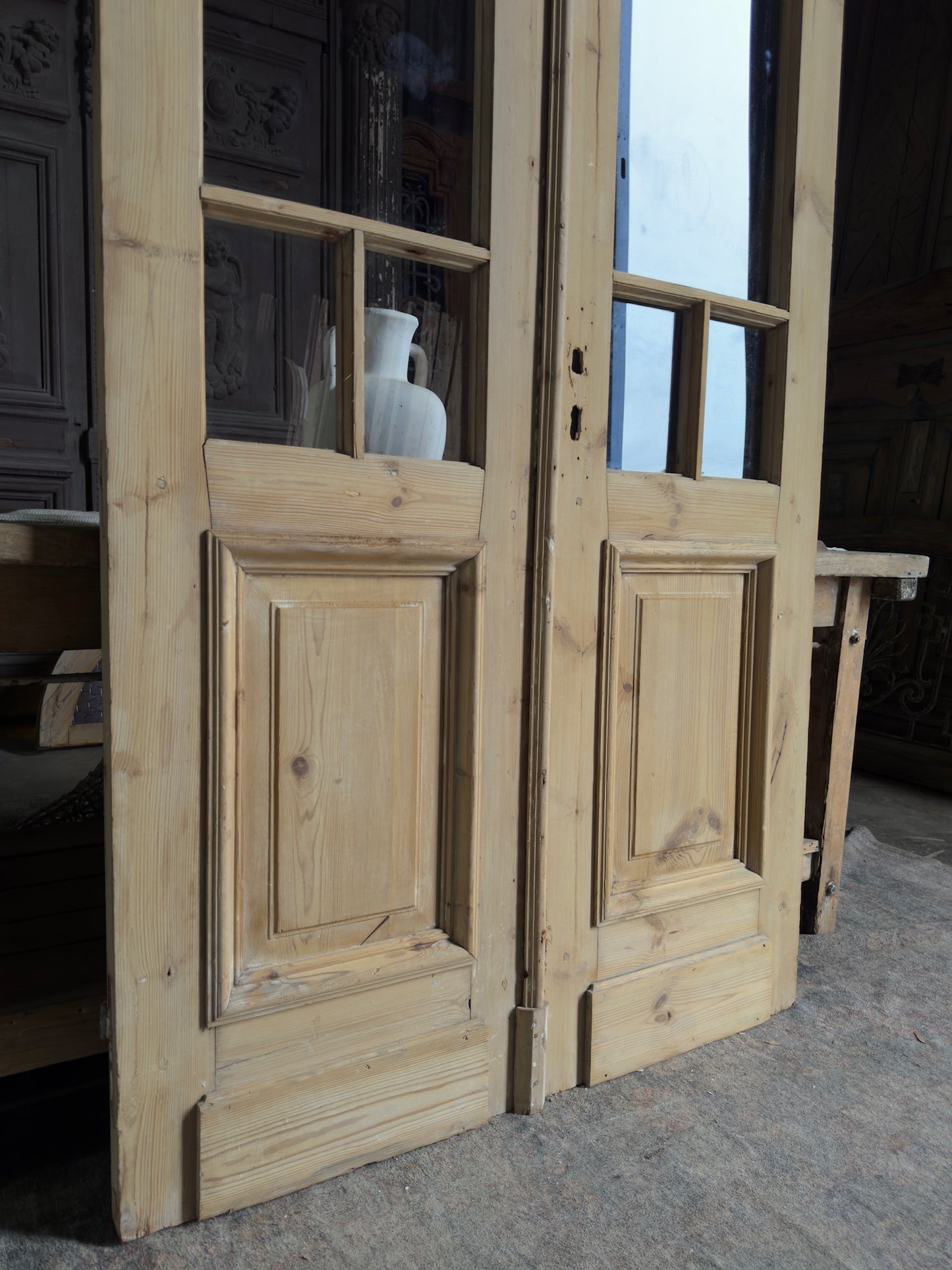 Unique Arch Style Antique Glass French Doors - 44.25x105 J197