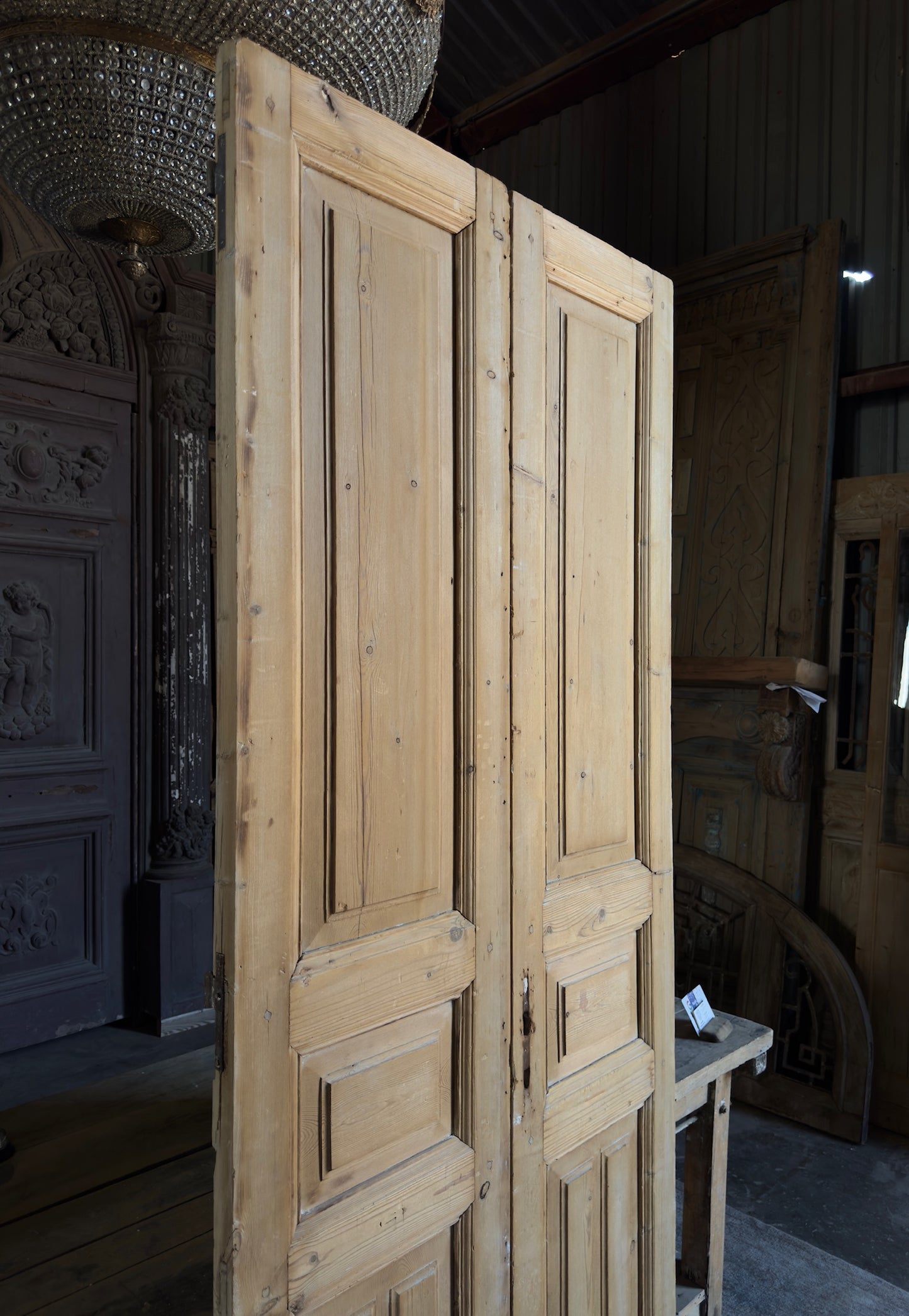 3 Panel Antique Solid French Doors - 38.75x93.5 K401