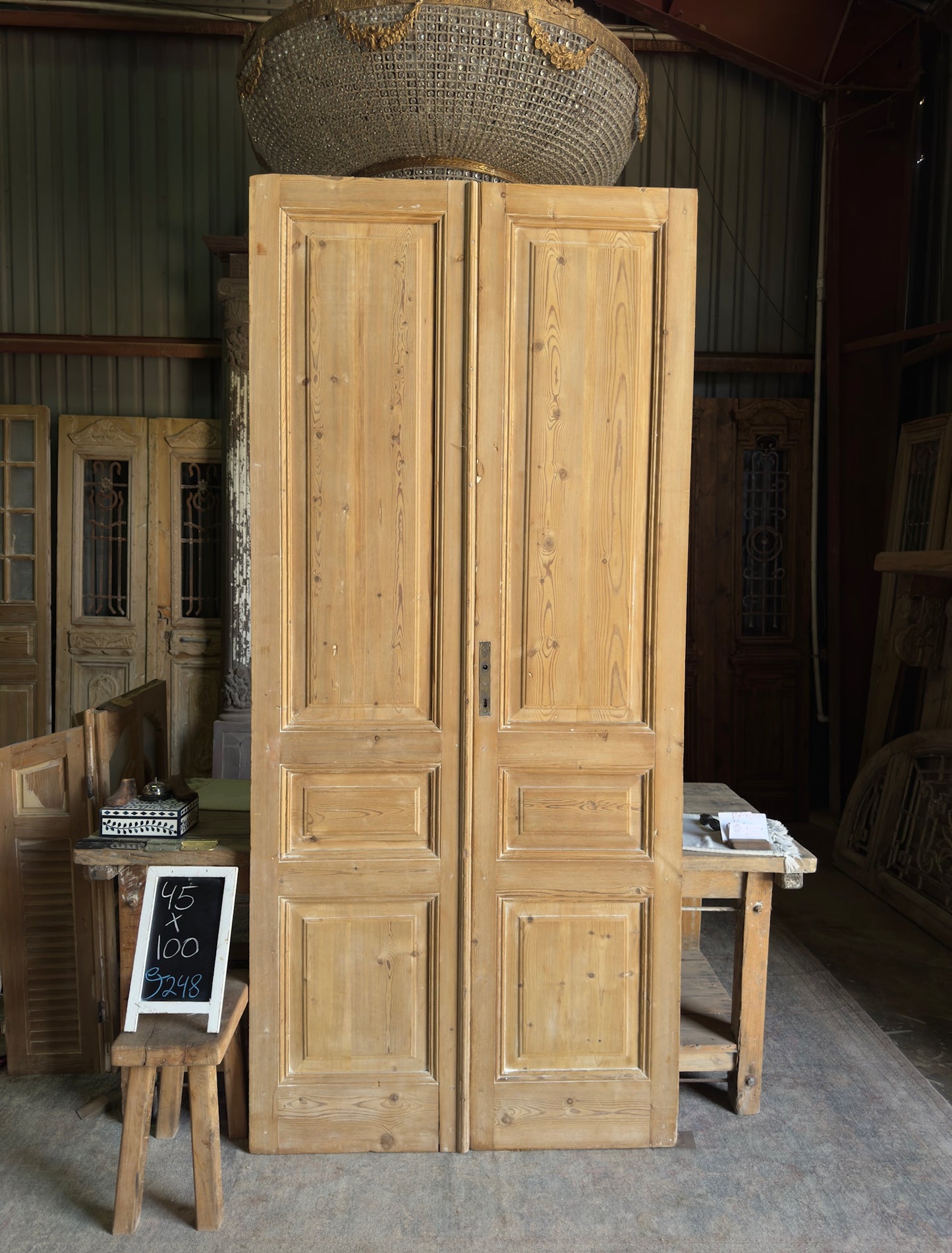 3 Panel Antique Solid French Doors - 45x100 J248