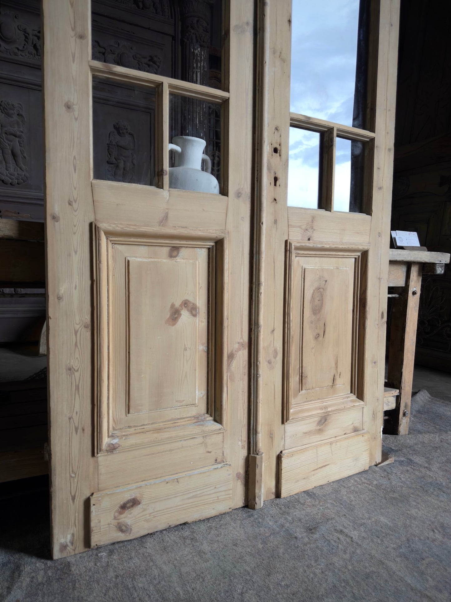 Unique Arch Style Antique Glass French Doors - 44x105 J205