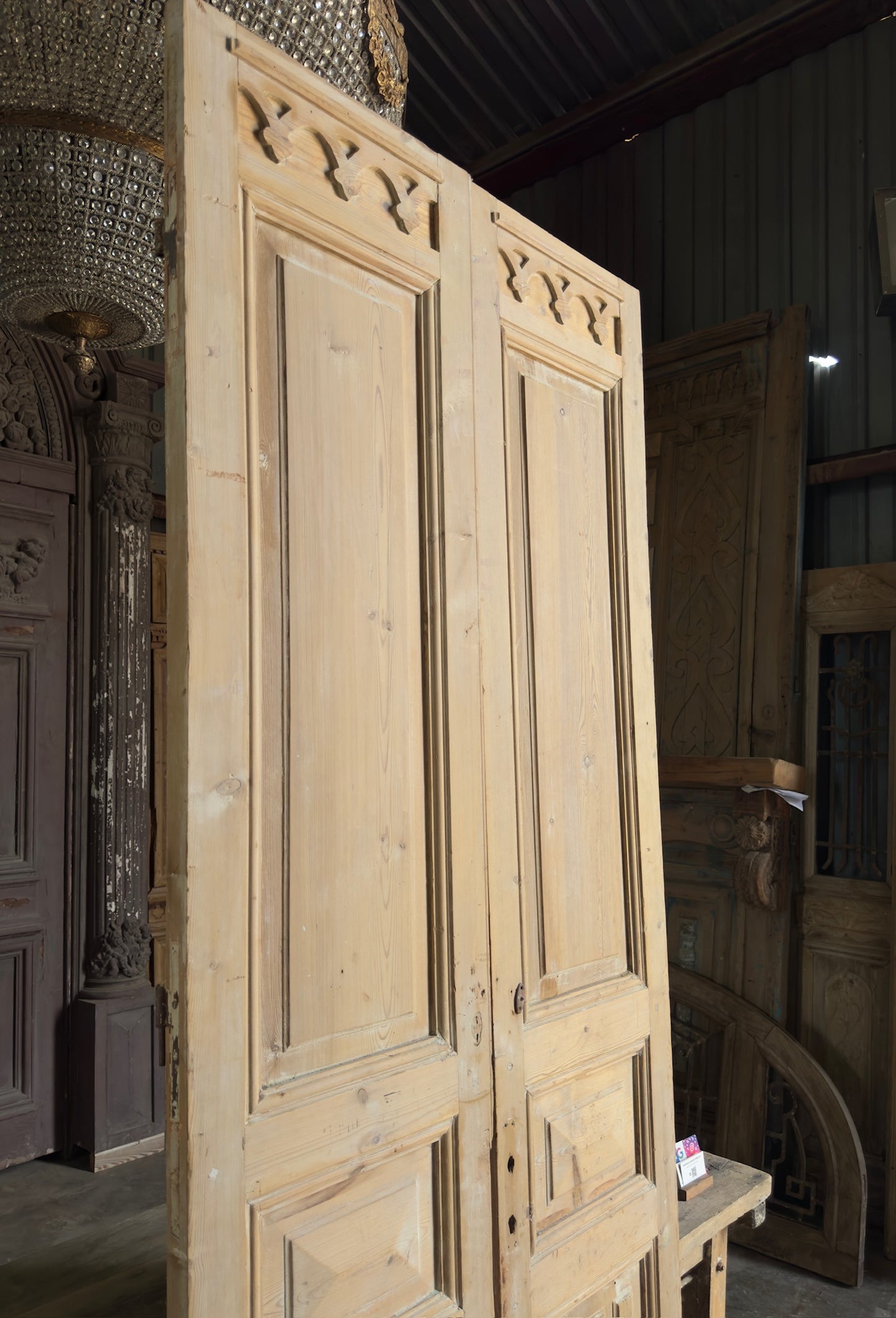 Unique 3 Panel Antique Solid French Doors - 39.5x101.25 K226