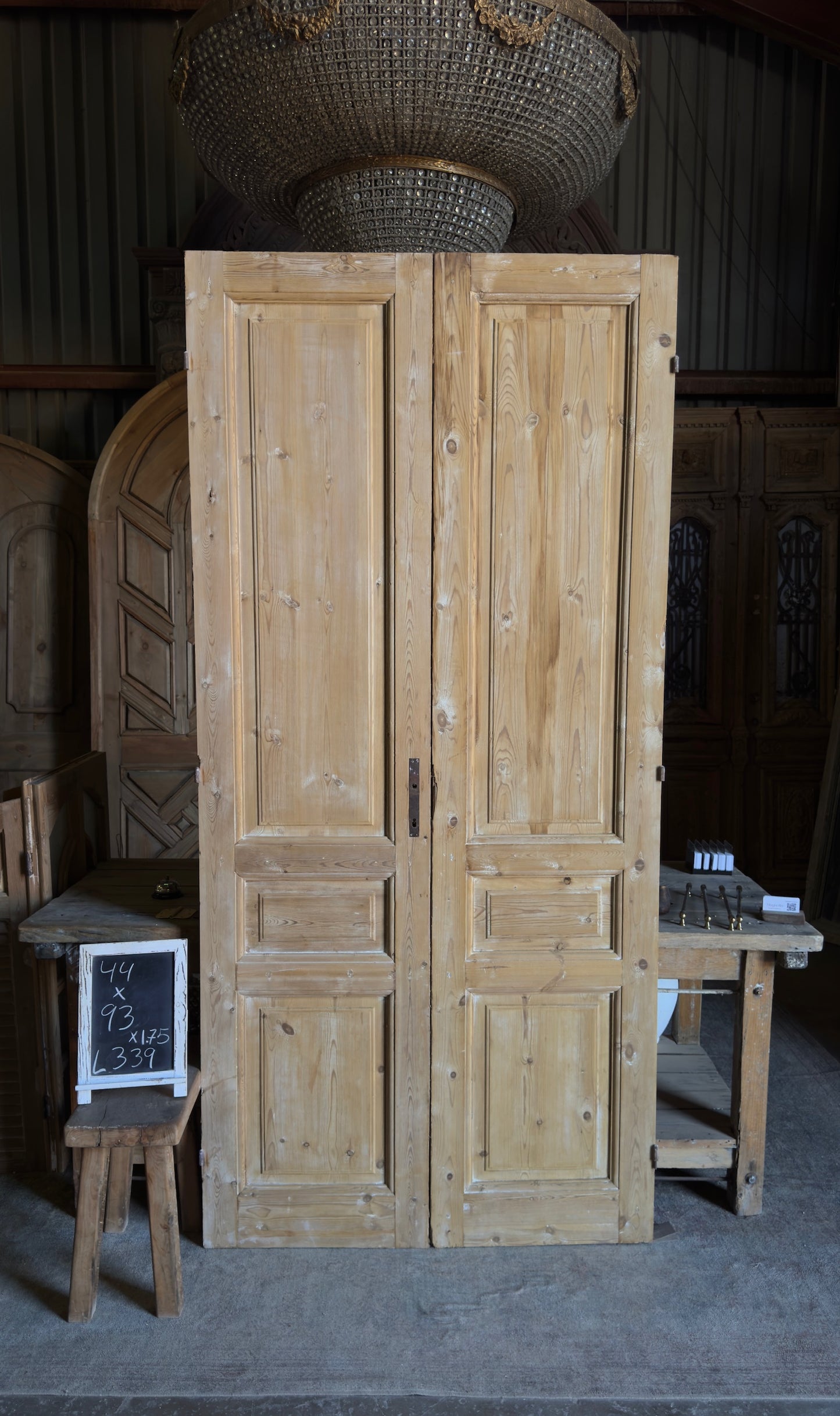 3 Panel Antique Solid French Doors - 44x93 - L339