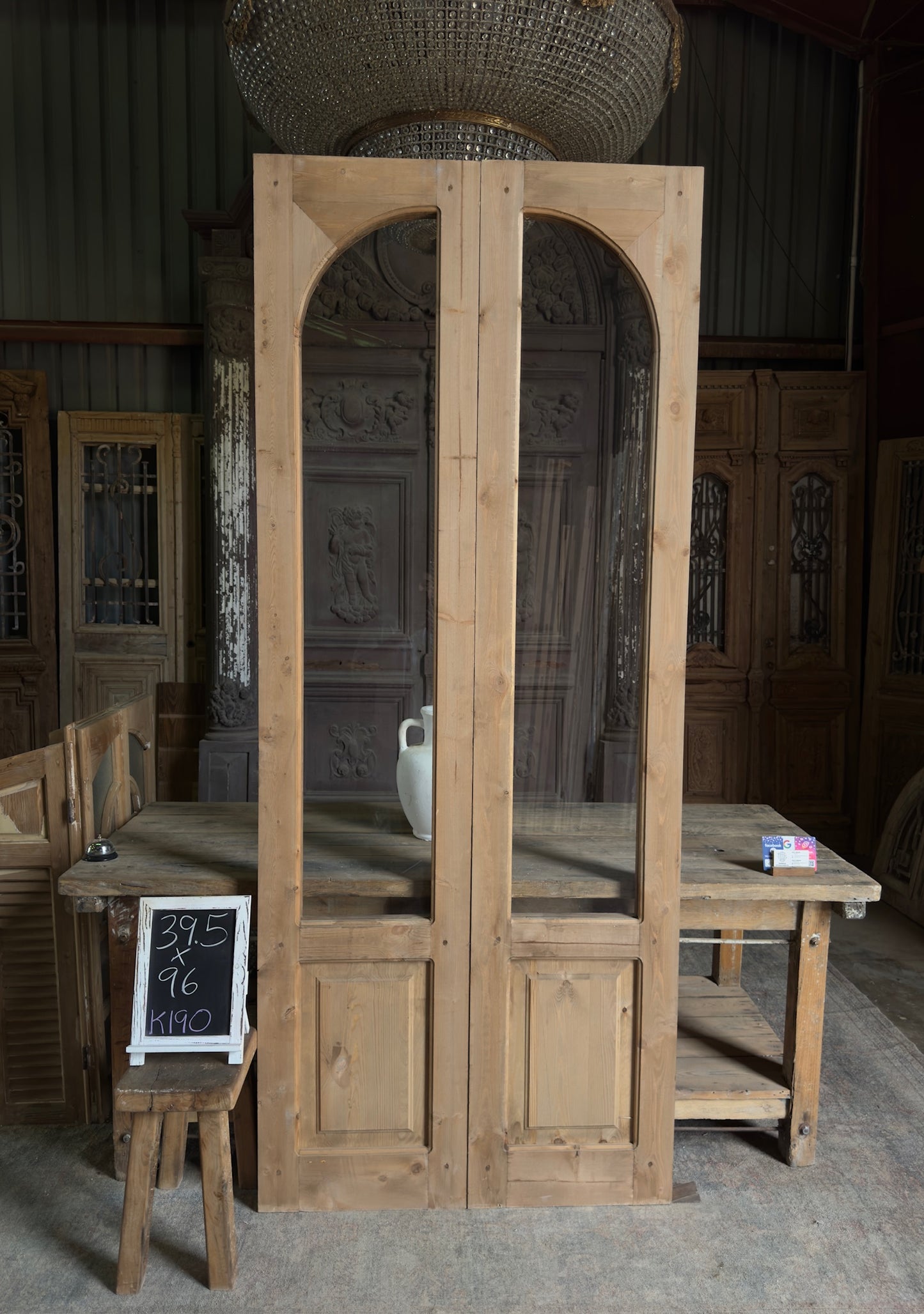 (Valencia) Handcrafted Arched Open Glass French Doors - 39.5x96 K190