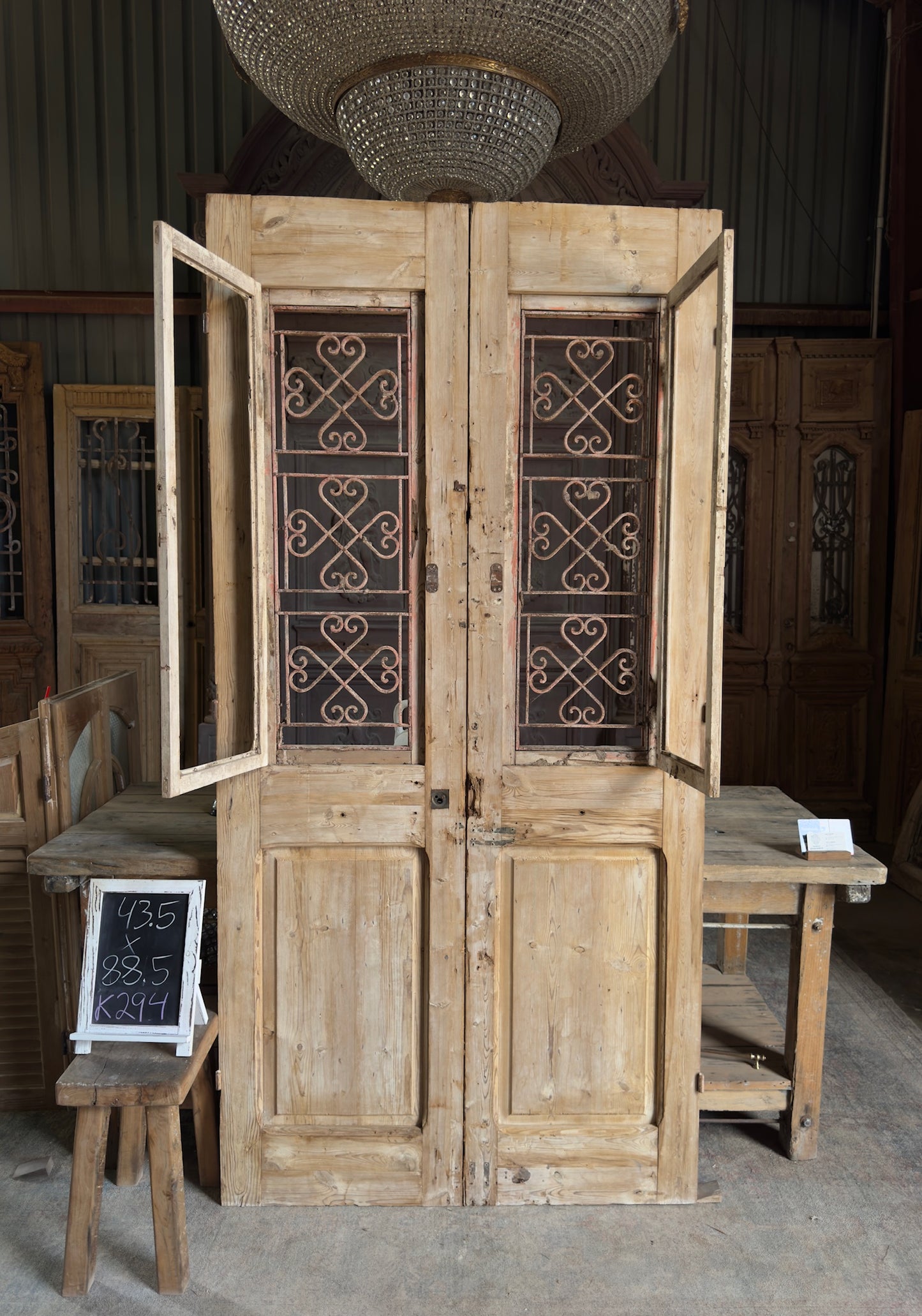 Antique Iron French Double Doors - 43.5x88.5 K294