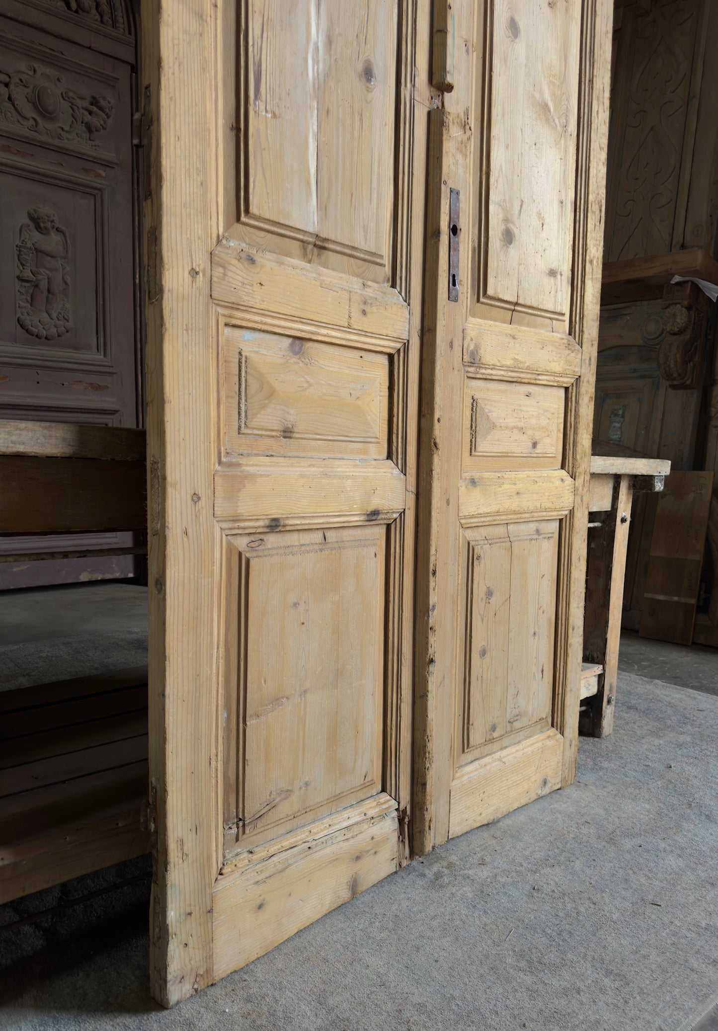 3 Panel Antique Solid French Doors - 42x95 K362