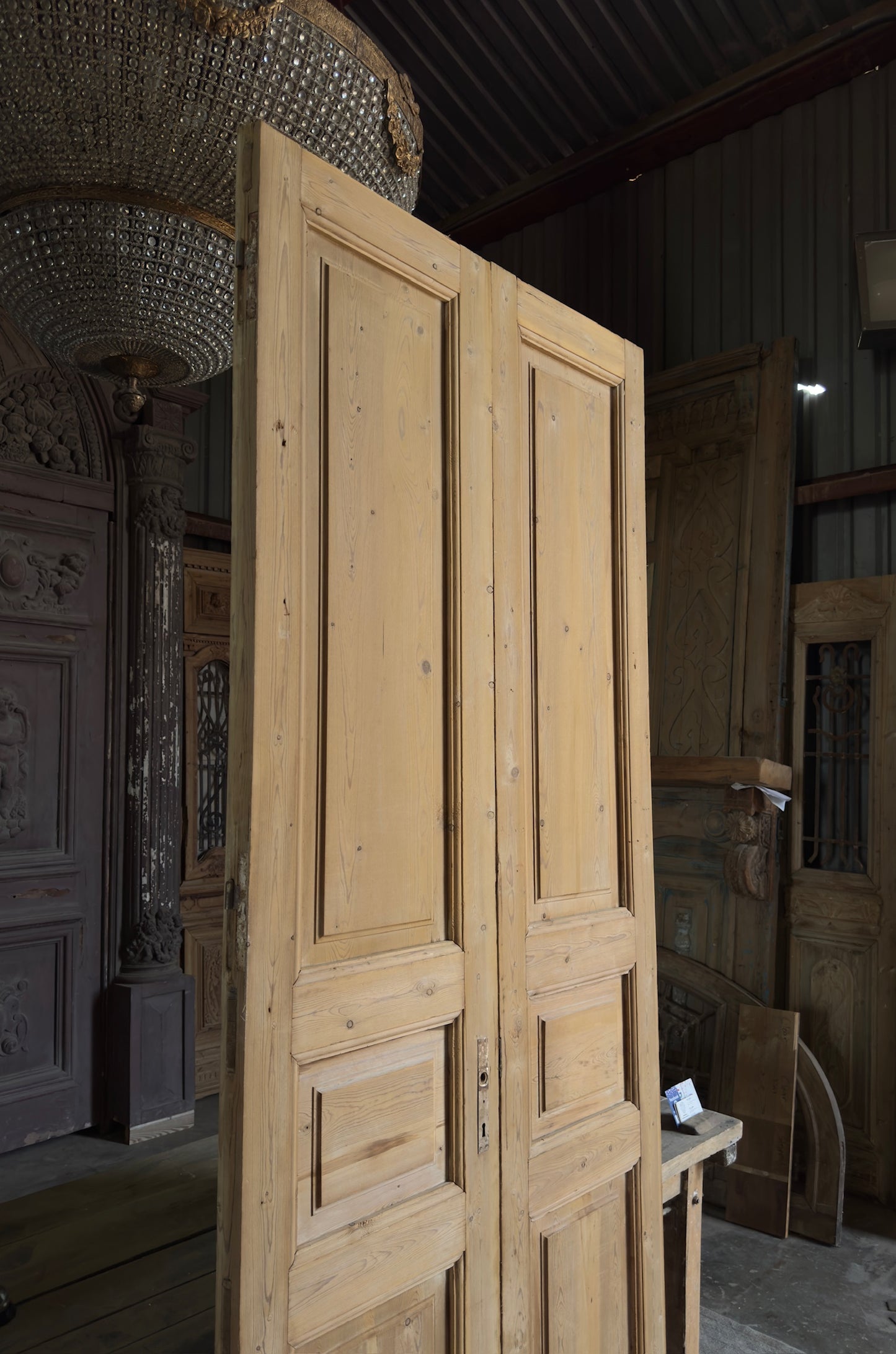 3 Panel Antique Solid French Doors - 41x101.25 K335