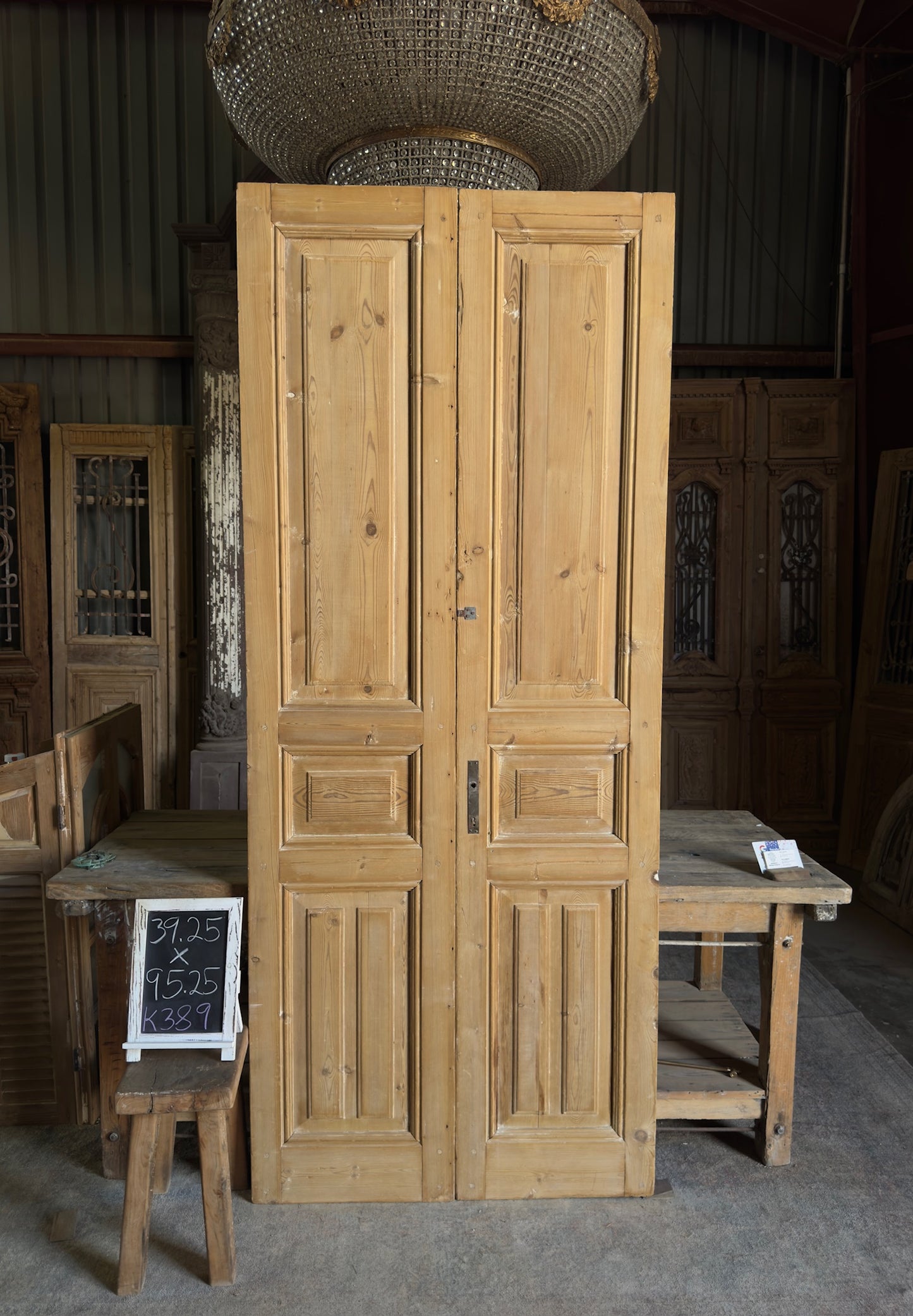 3 Panel Antique Solid French Doors - 39.25x95.25 K389