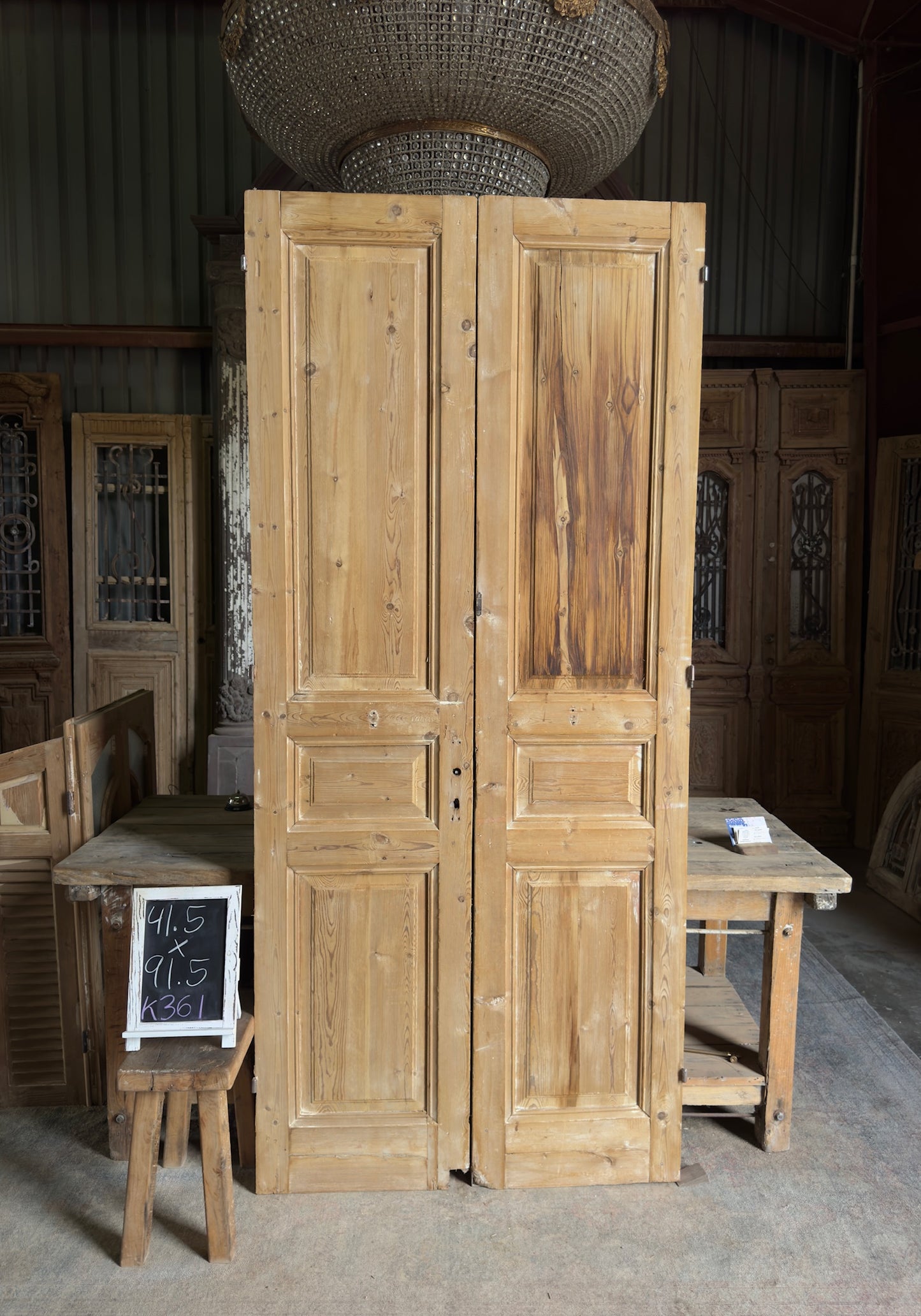 3 Panel Antique Solid French Doors - 41.5x91.5 K361