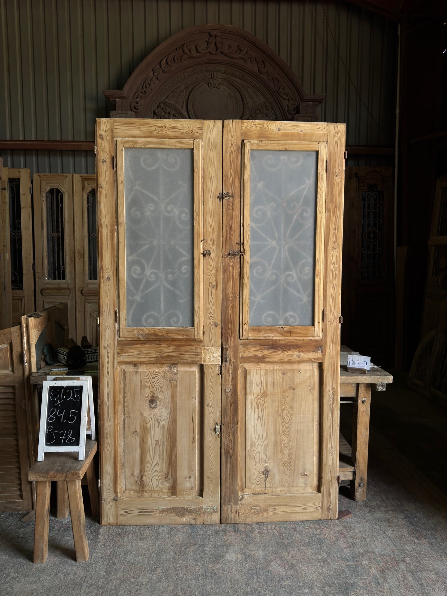 Webbed Antique Iron French Doors - 51.25x84.5 J78
