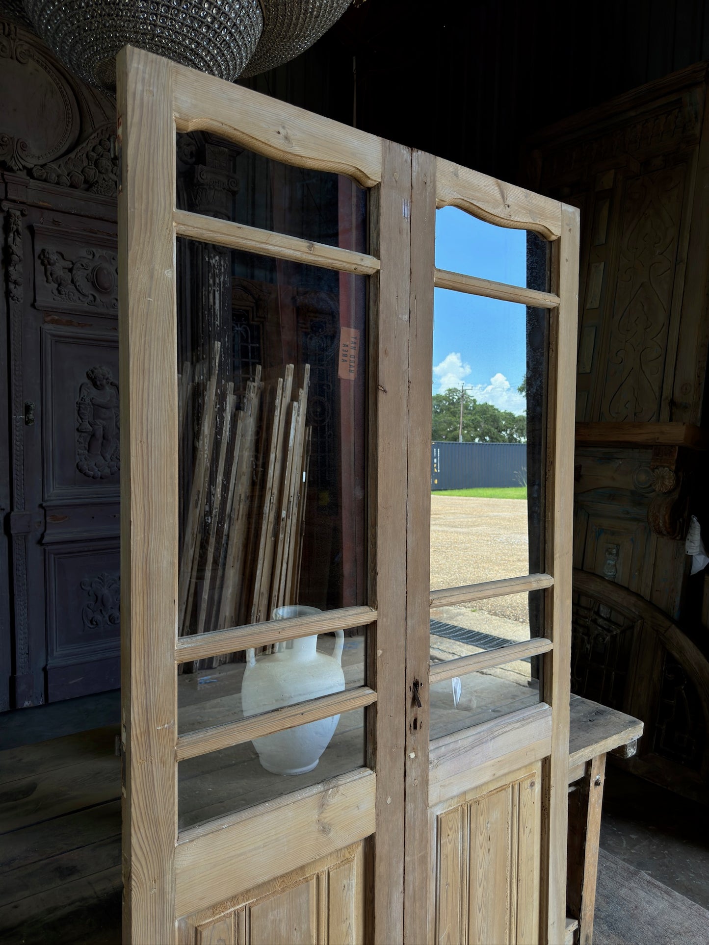 Scalloped Top Glass Antique French Doors - 42.25x83.5 K82