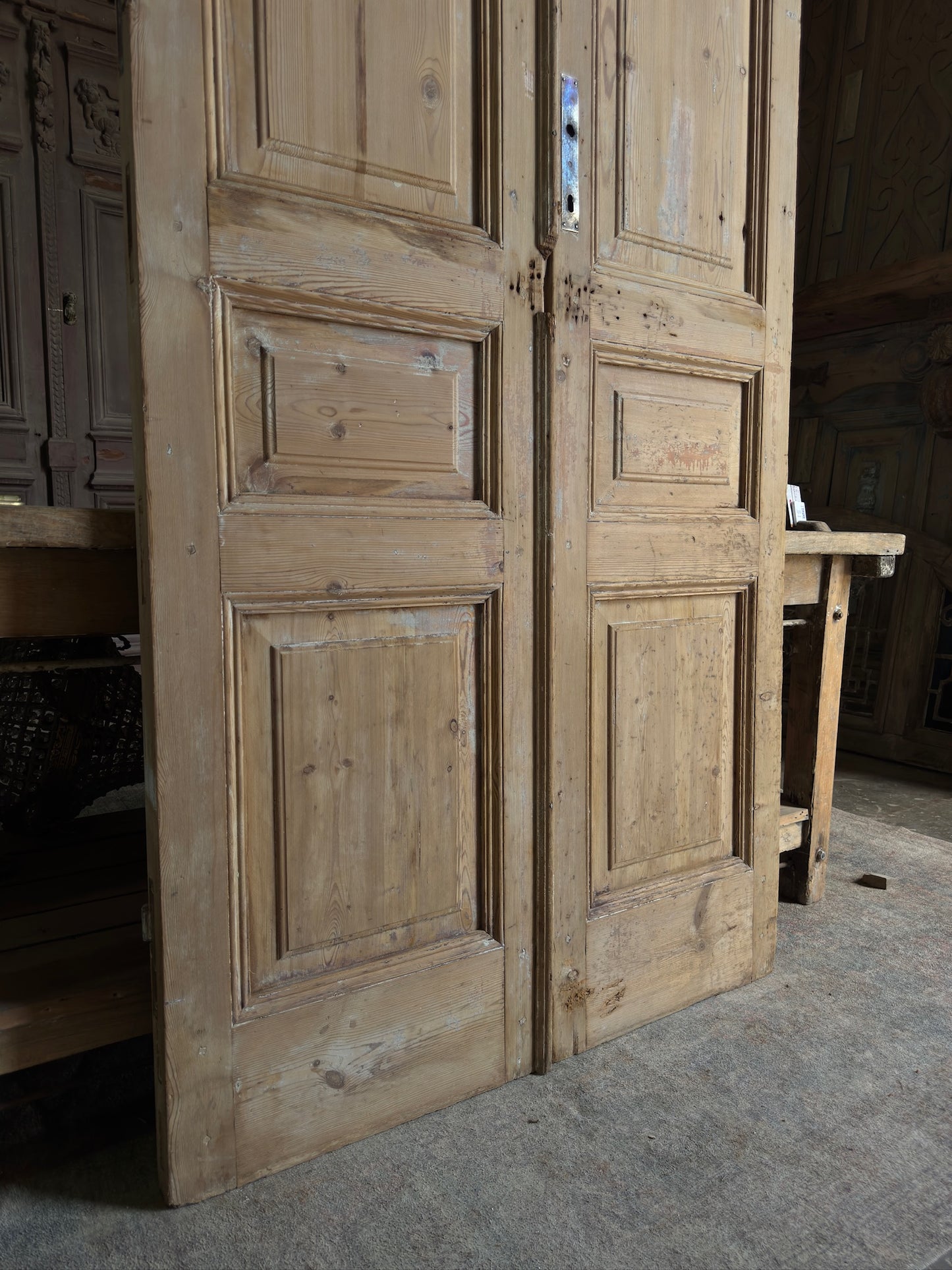3 Panel Antique Solid French Doors - 41.75x100 K49