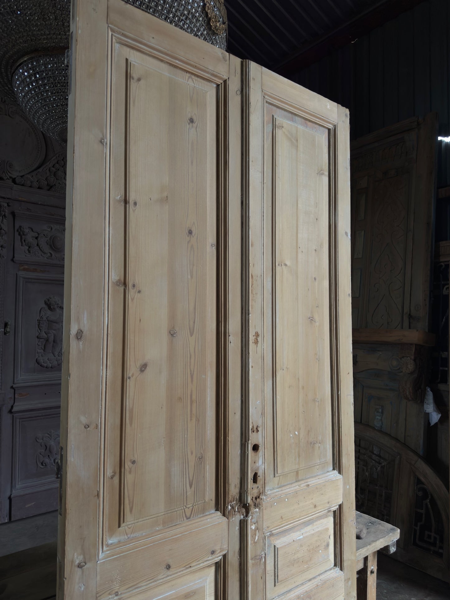 3 Panel Antique Solid French Doors - 42.75x100 K61