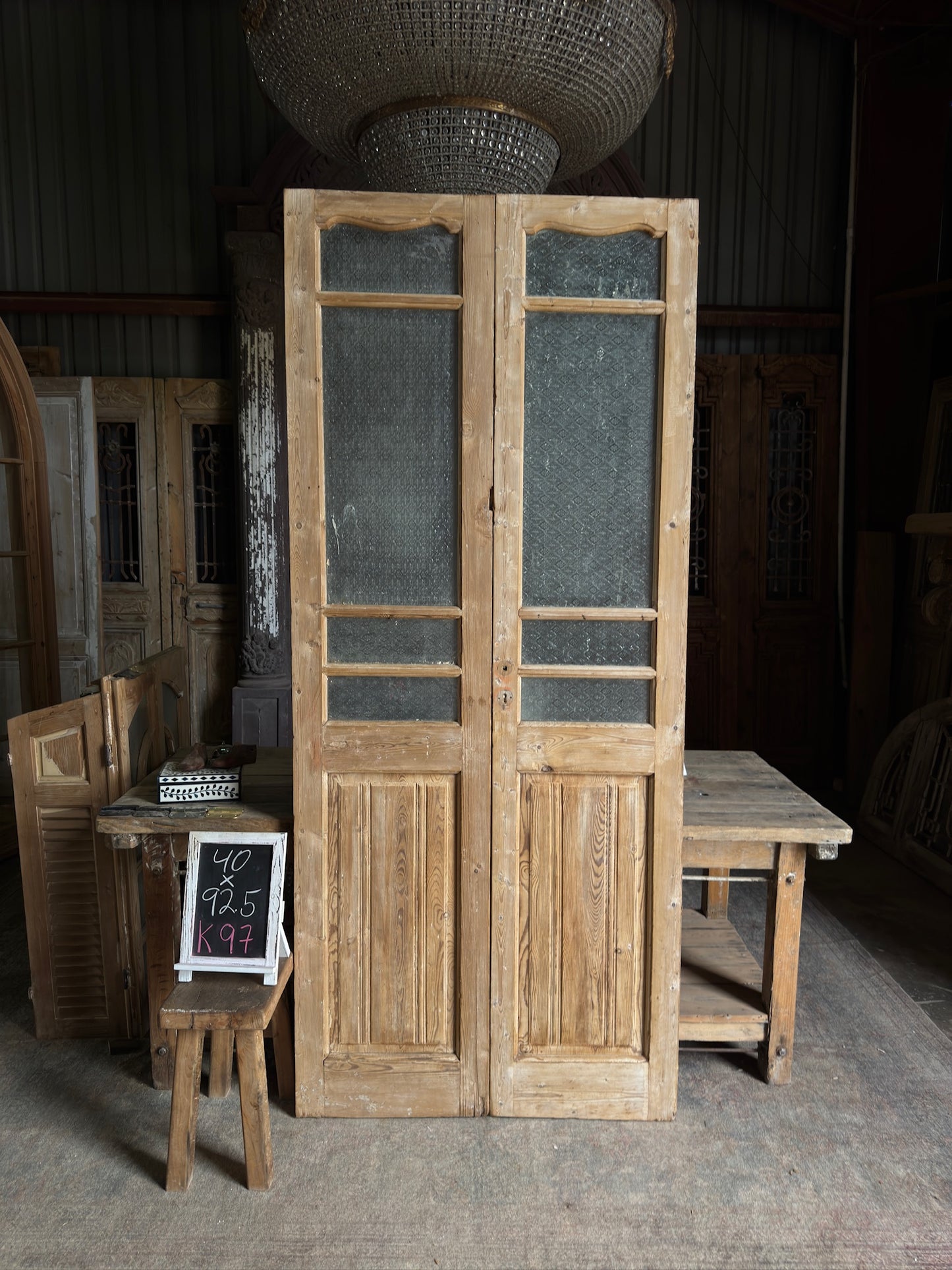 Scalloped Top Glass Antique French Doors - 40x92.5 K97