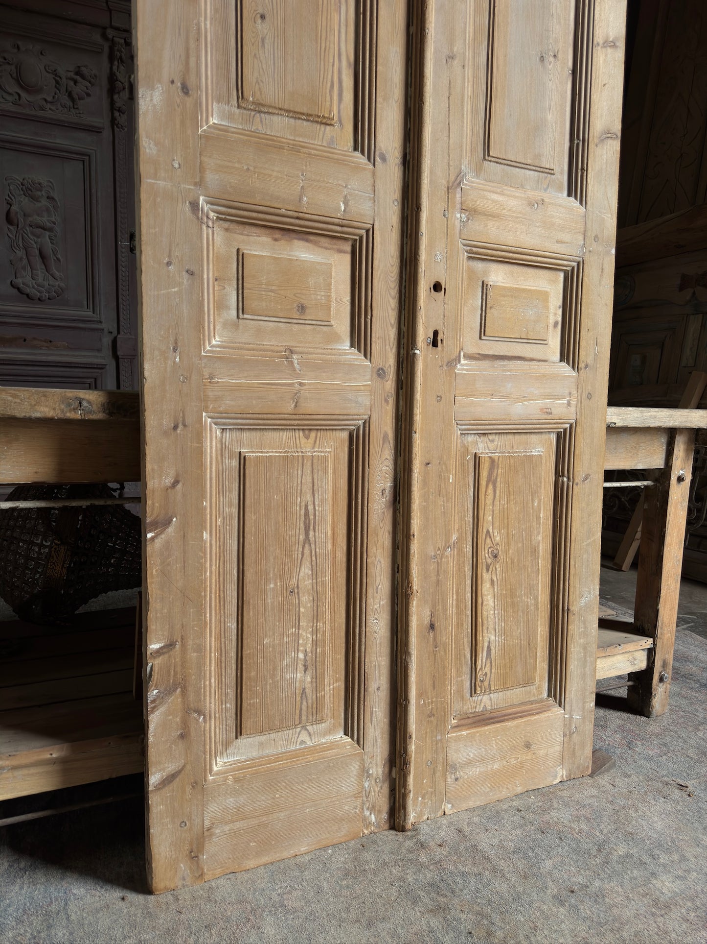 3 Panel Antique Solid French Doors - 36x88.5 K142