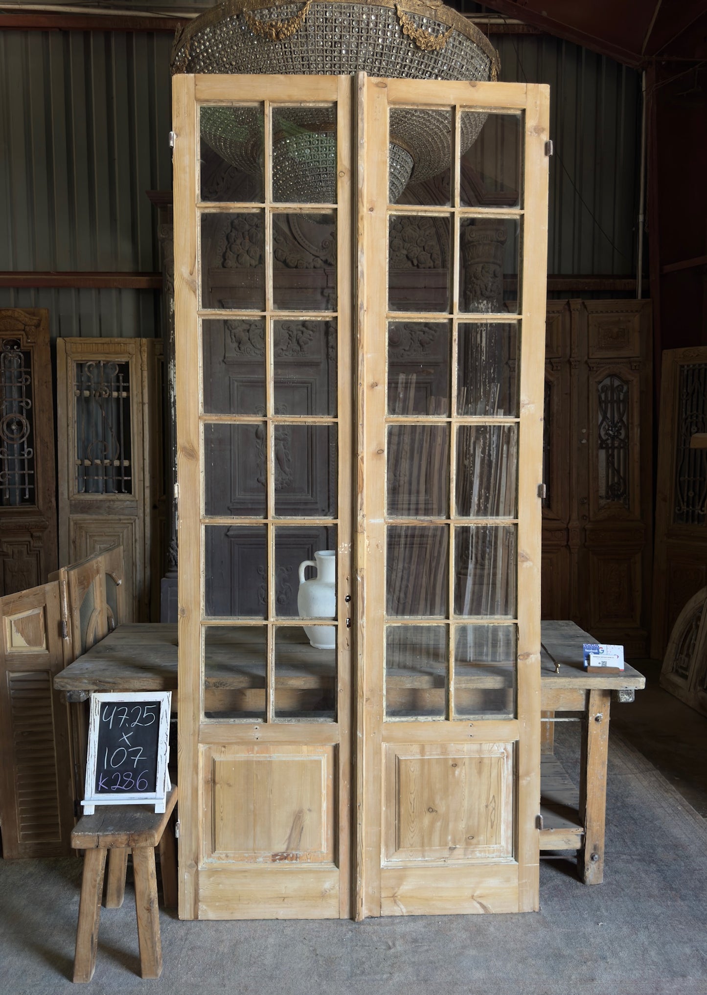 Tall Elegant Antique Glass French Doors - 47.25x107 K286