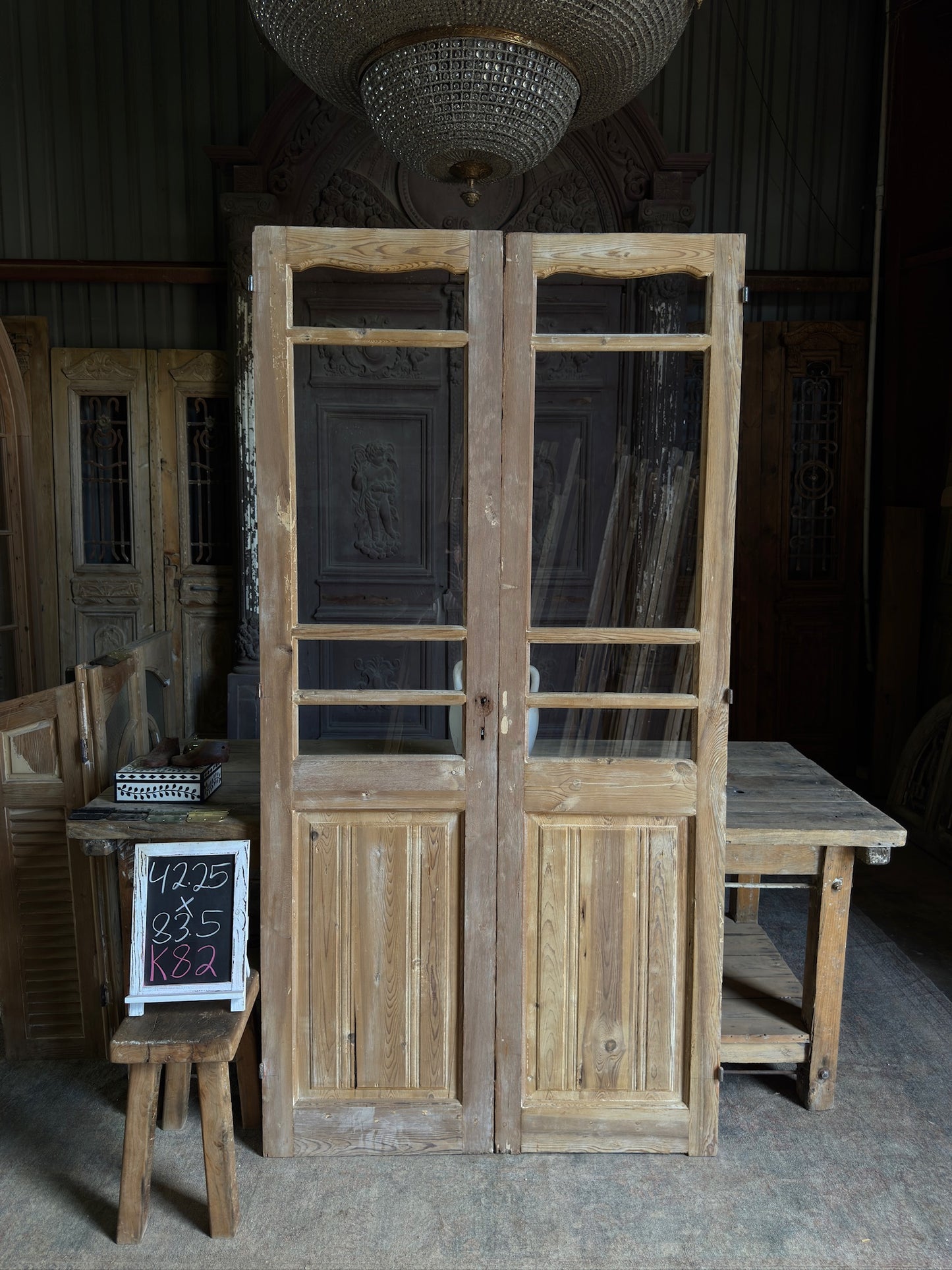 Scalloped Top Glass Antique French Doors - 42.25x83.5 K82
