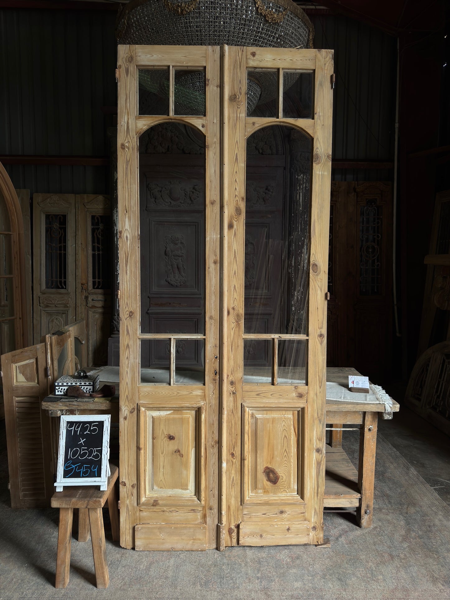 Unique Arch Style Antique Glass French Doors - 44.25x105.25 J454
