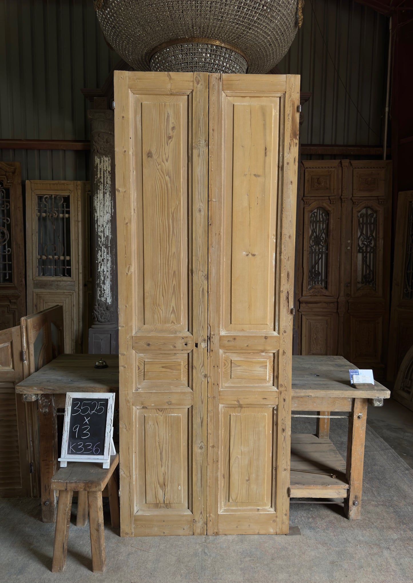 3 Panel Antique Solid French Doors - 35.25x93 K336