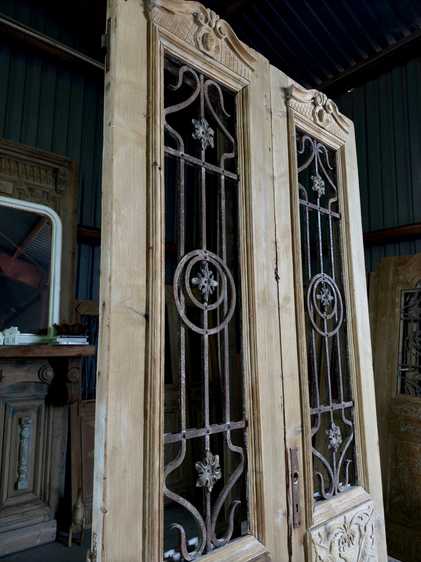 Antique Hand Carved Iron French Doors - 43.25x104.25 H136