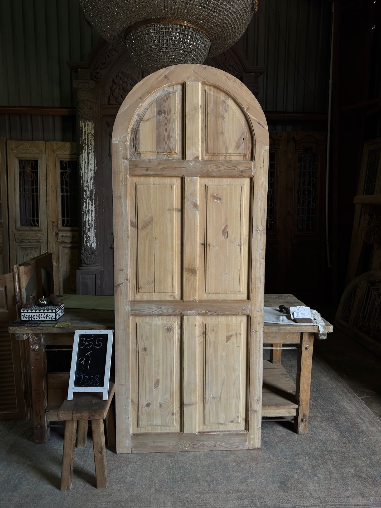 6 Panel Antique Arched Solid Single Door - 35.5x91 J328