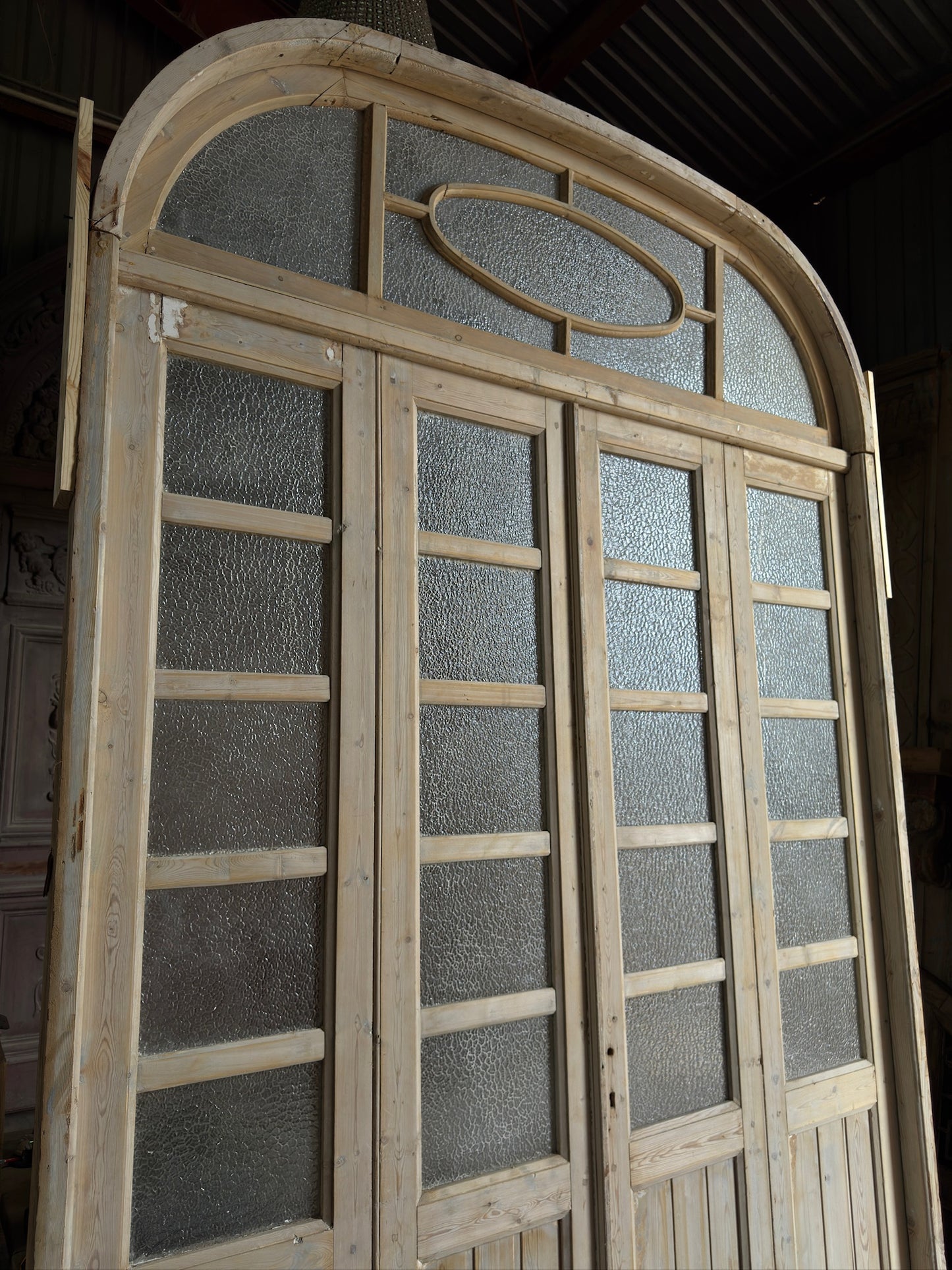 Large Antique Bi-Fold French Door Unit with Arched Transom - 75.25x117.25 J153