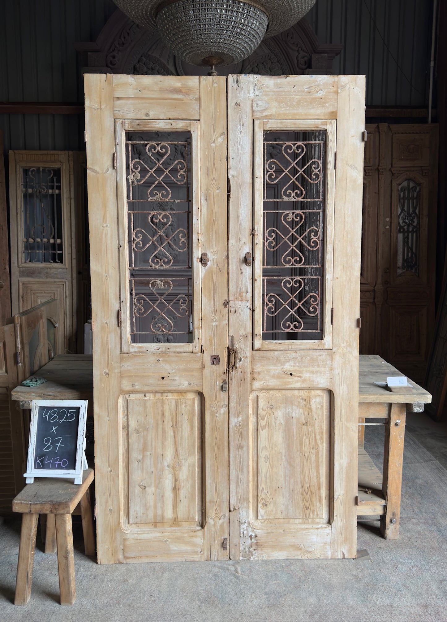 Antique Iron French Double Doors - 48.25x87 H470