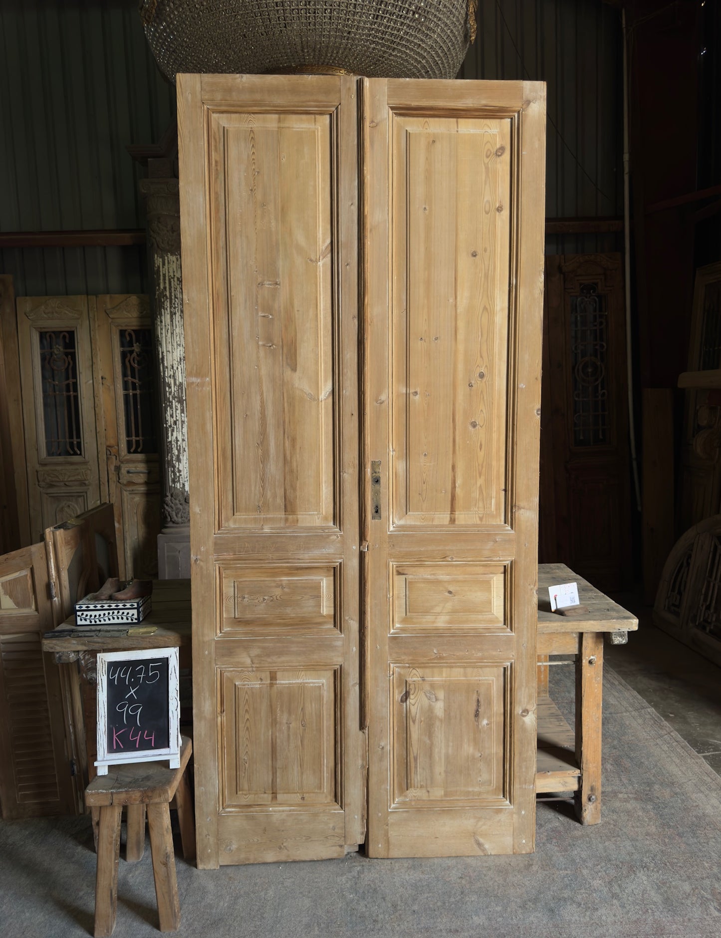 3 Panel Antique Solid French Doors - 44.75x99 K44
