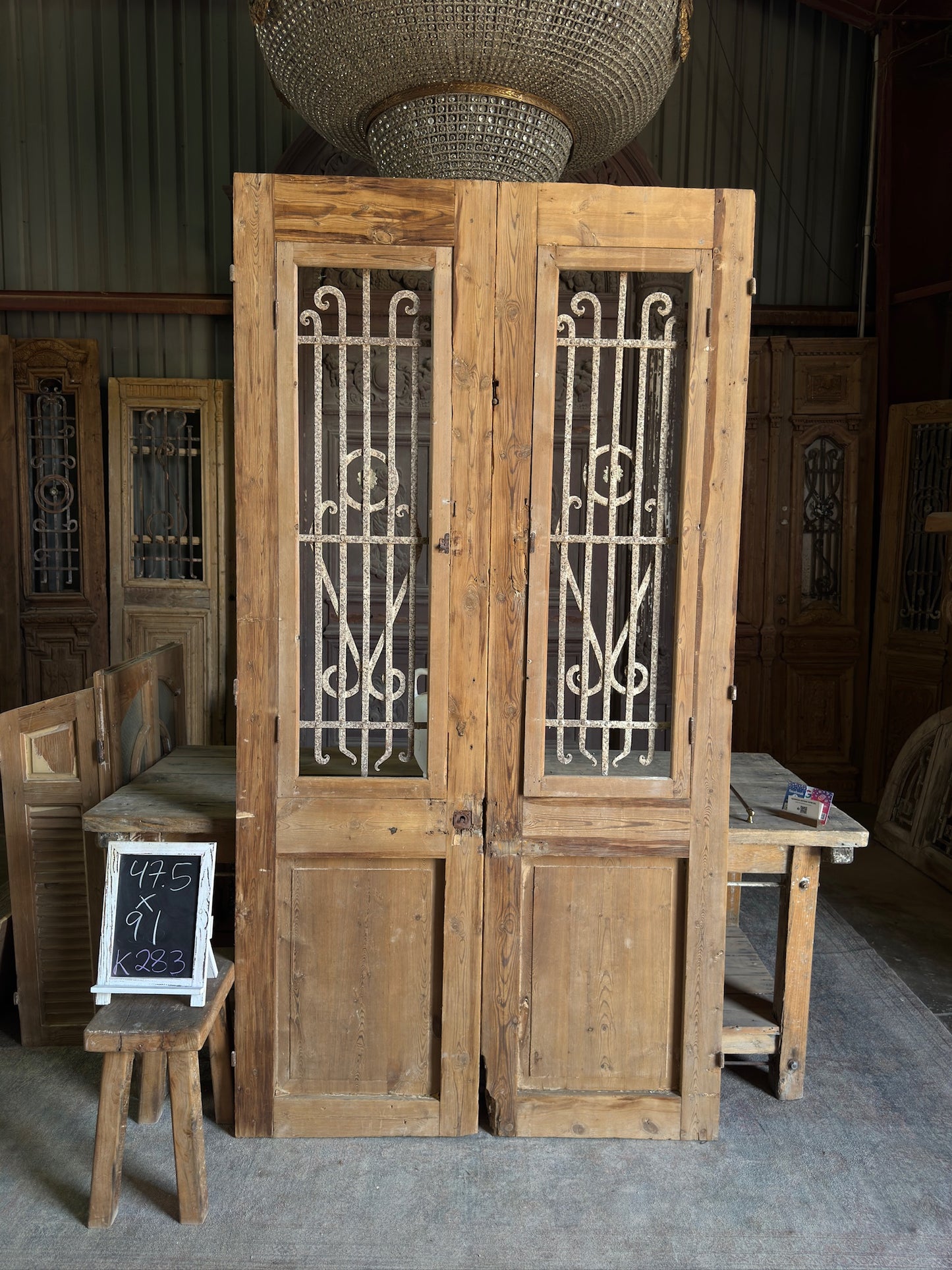 Carved Antique Iron French Double Doors - 47.5x91 K283